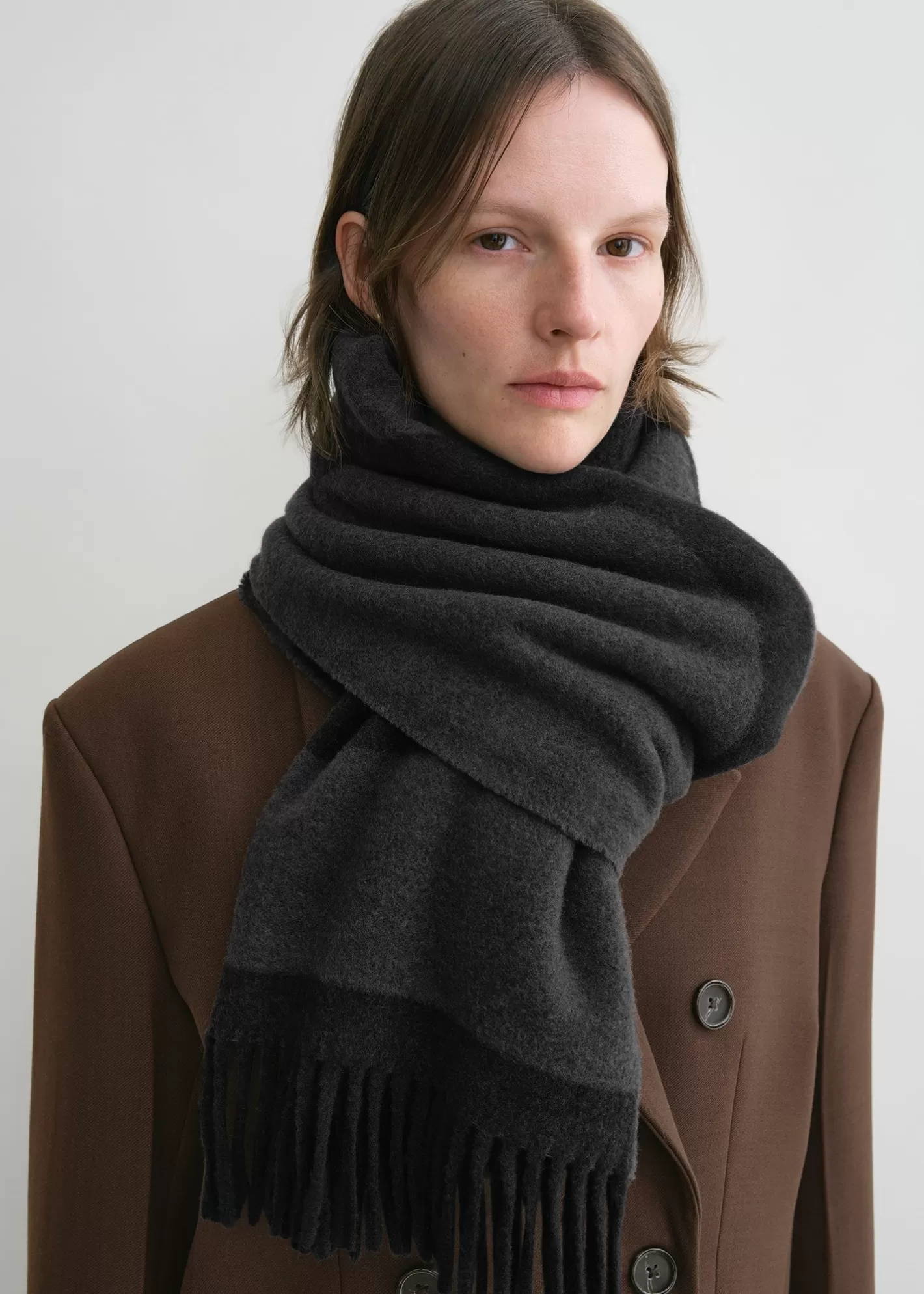 Scarves>TOTEME Monogram jacquard wool scarf charcoal mélange Charcoalmelange