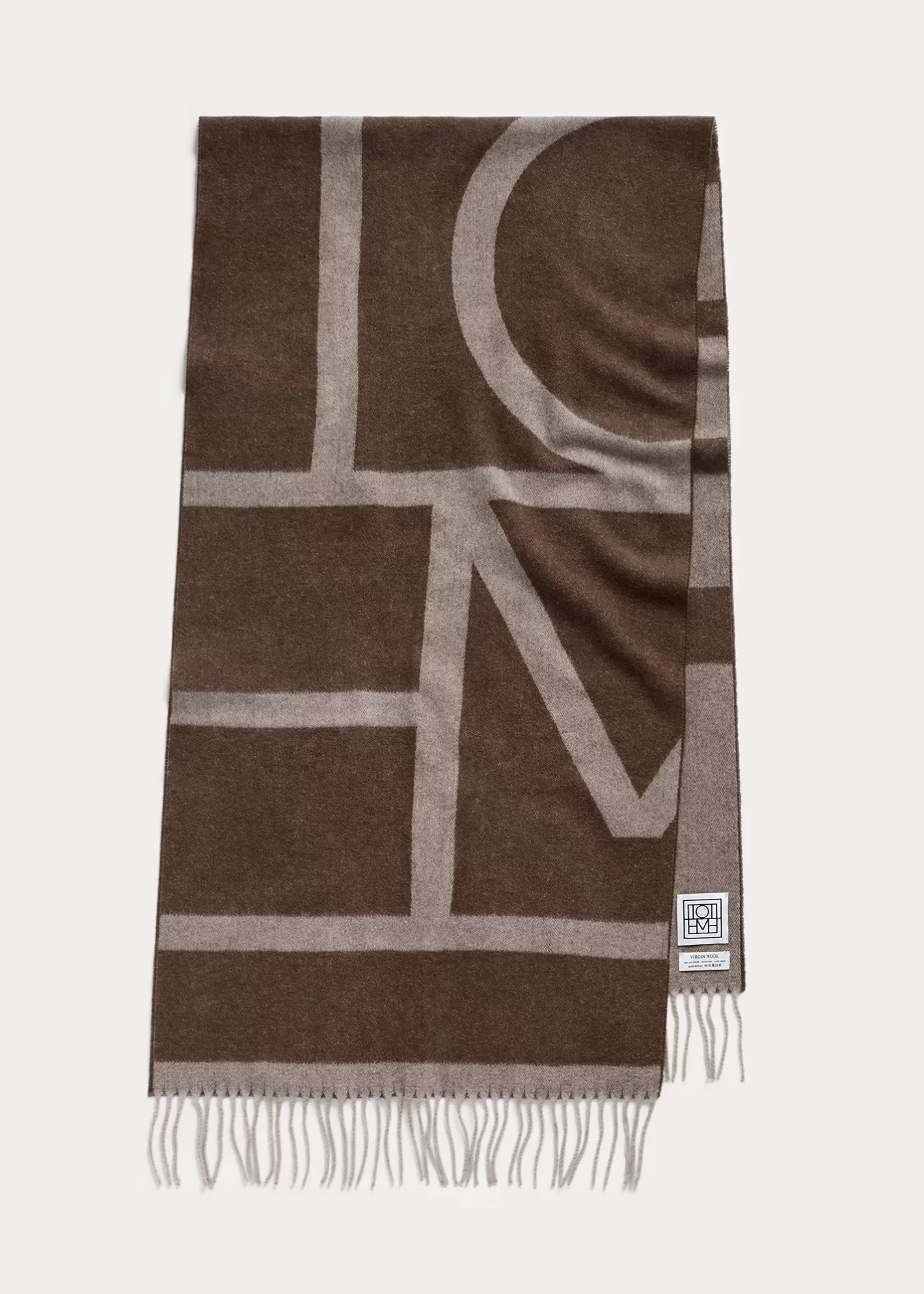 Scarves>TOTEME Monogram jacquard wool scarf dark beige Beigemonogram