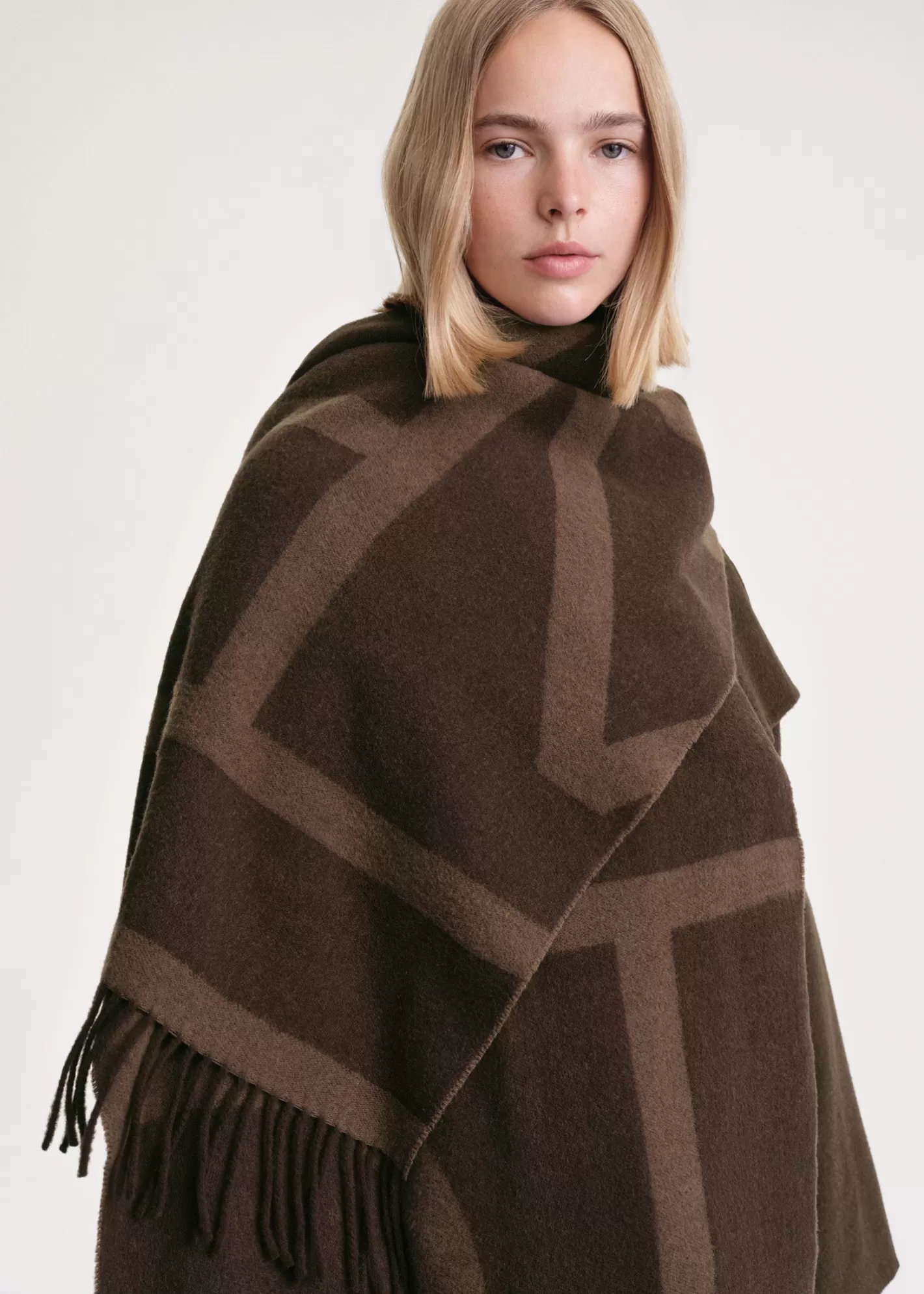 Scarves>TOTEME Monogram jacquard wool scarf dark brown DarkBrownMonogram