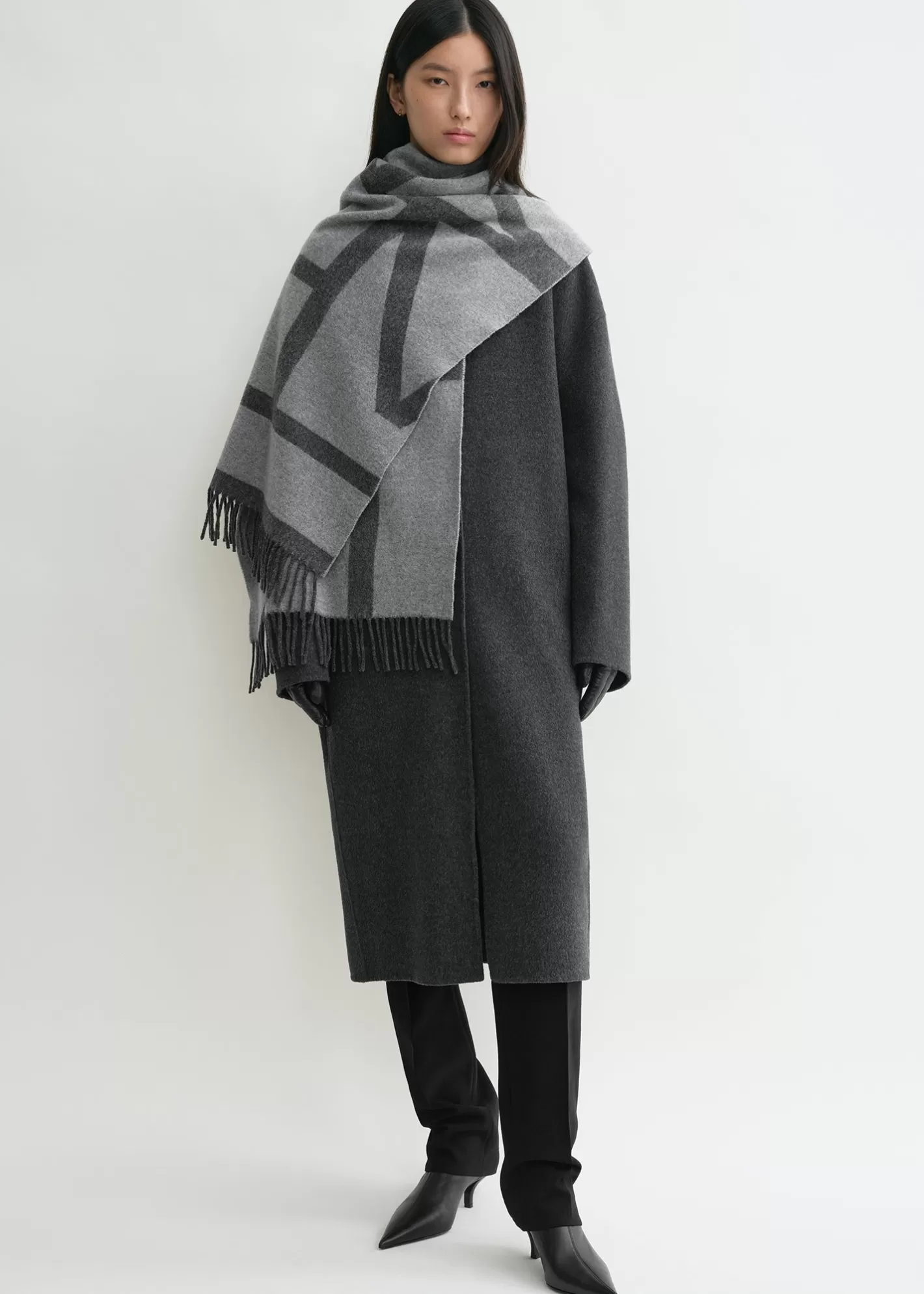 Scarves>TOTEME Monogram jacquard wool scarf dark grey mélange Darkgreymelangemonogram