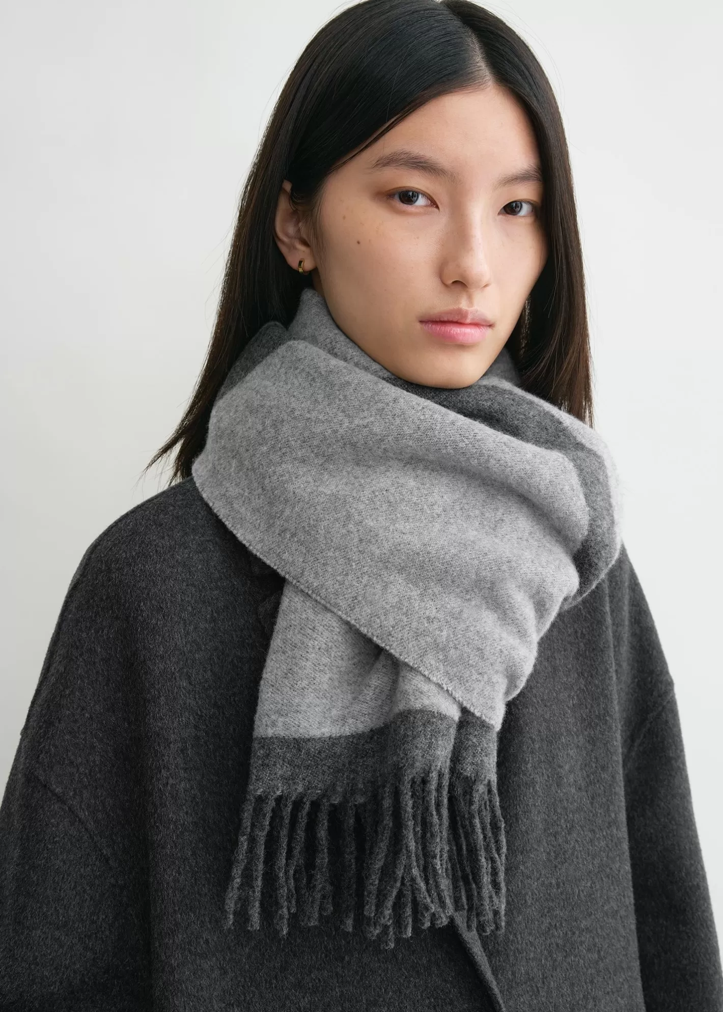 Scarves>TOTEME Monogram jacquard wool scarf dark grey mélange Darkgreymelangemonogram