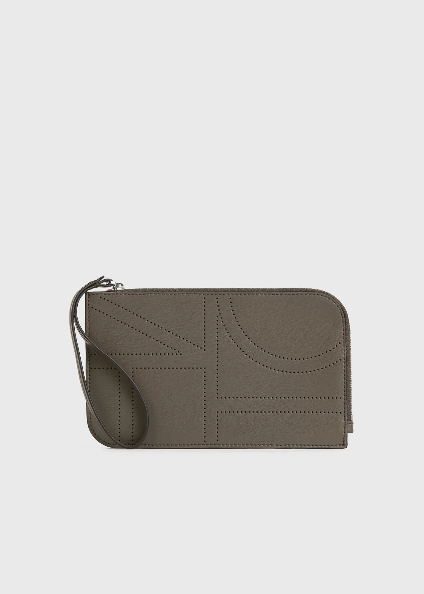 Small Leather Goods>TOTEME Monogram leather wristlet pouch Ash