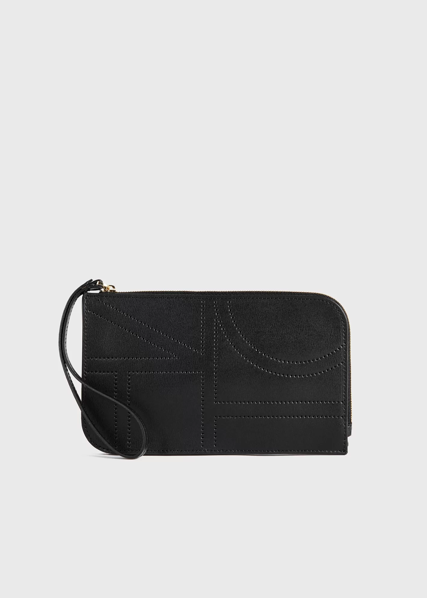 Small Leather Goods>TOTEME Monogram leather wristlet pouch Black