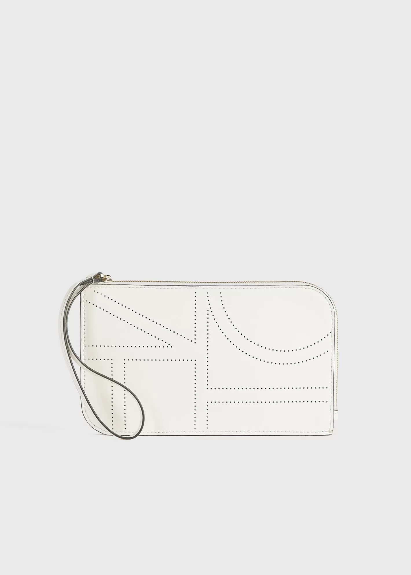 Small Leather Goods>TOTEME Monogram leather wristlet pouch Milk