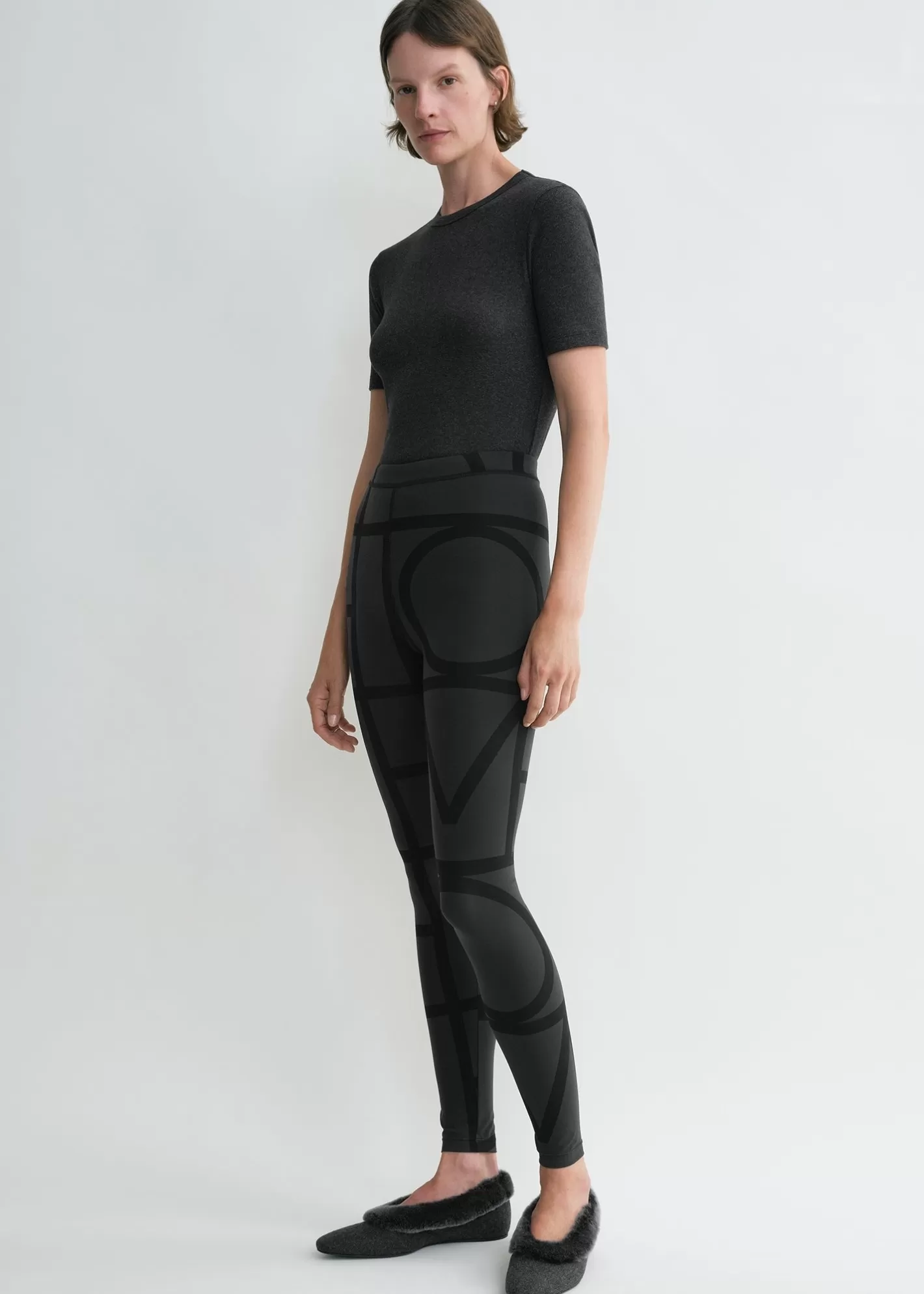 Trousers & Shorts>TOTEME Monogram leggings black Blackmonogram