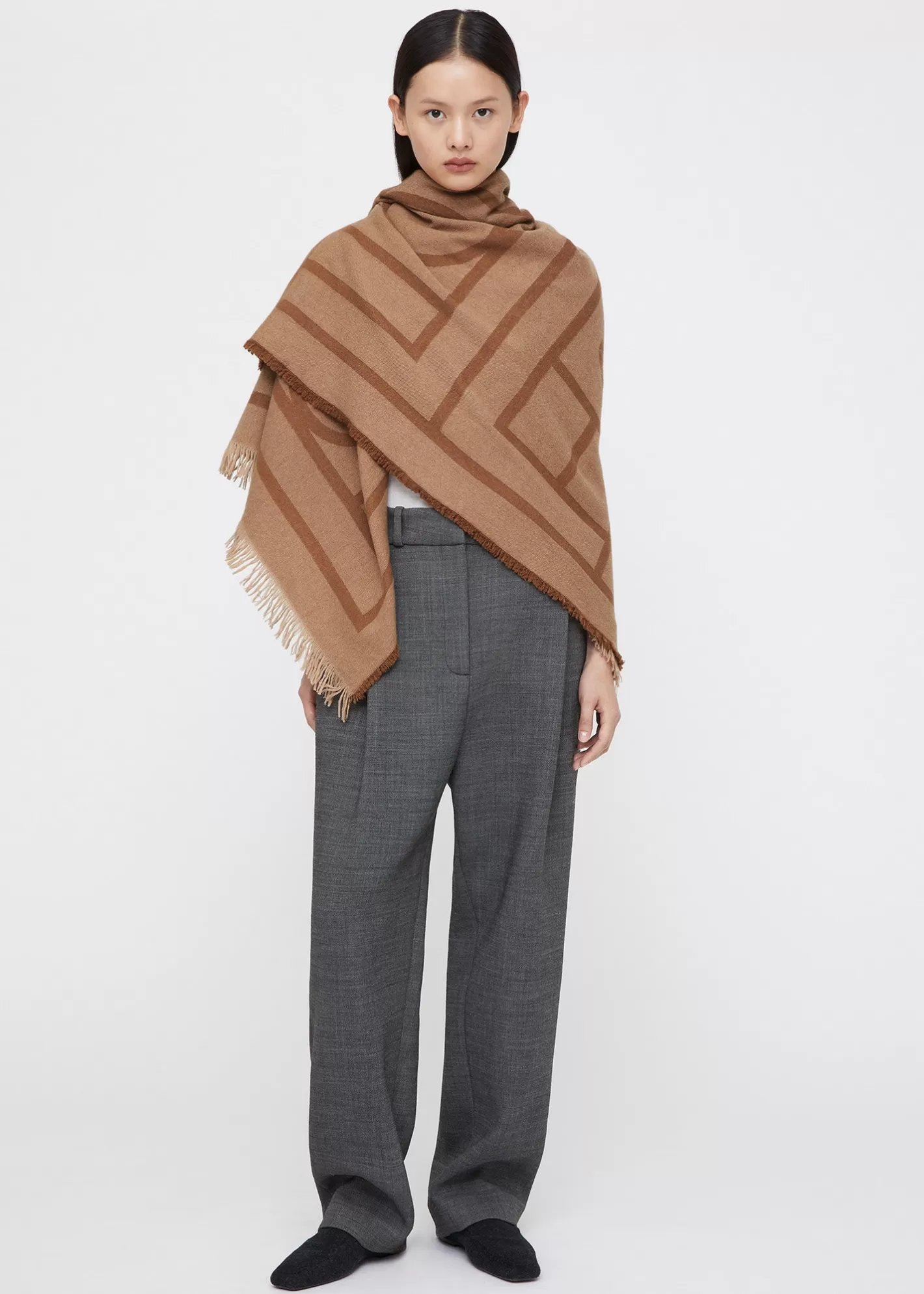 Scarves>TOTEME Monogram wool cashmere scarf camel Camelmonogram