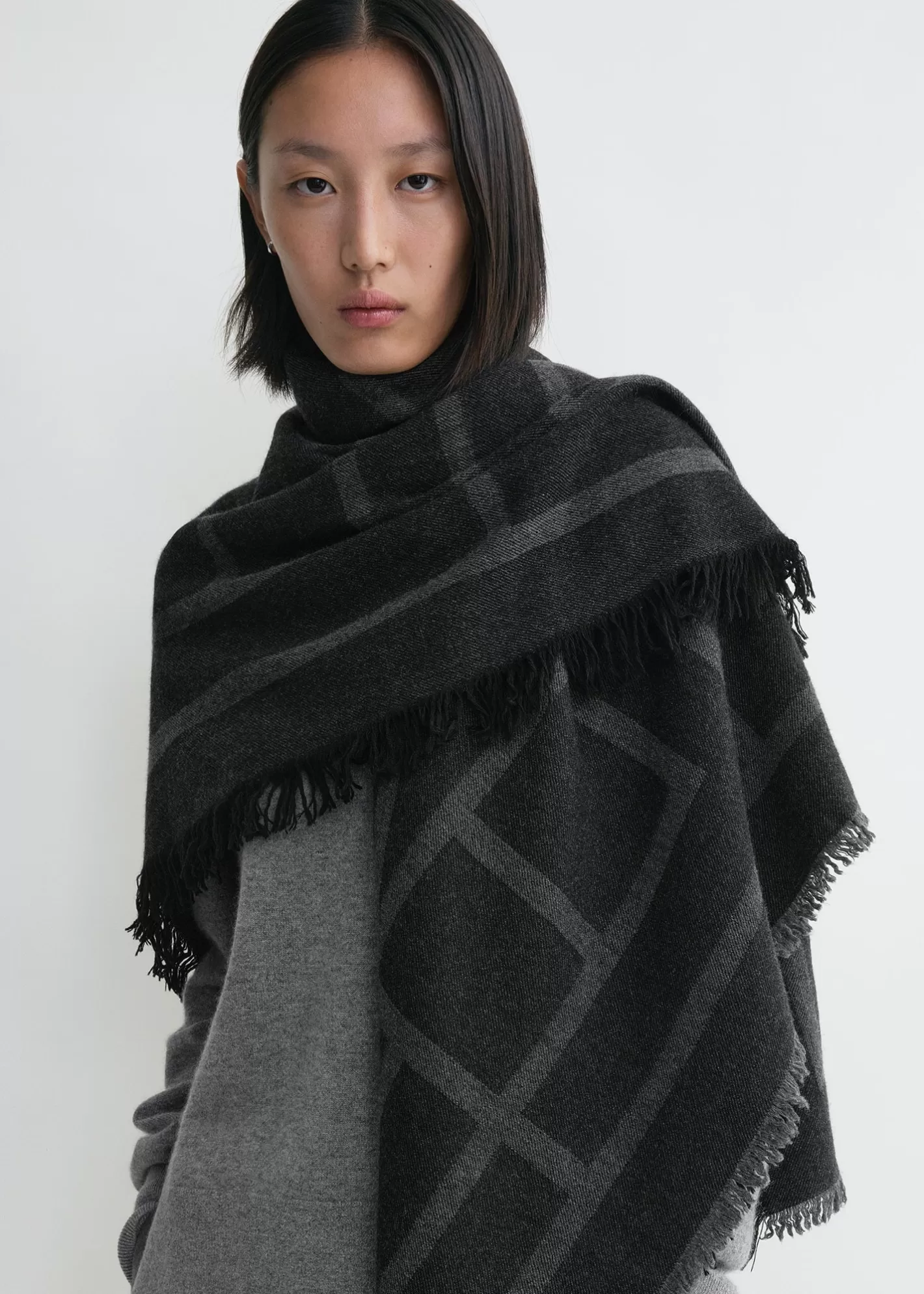 Scarves>TOTEME Monogram wool cashmere scarf dark grey Darkgreymonogram