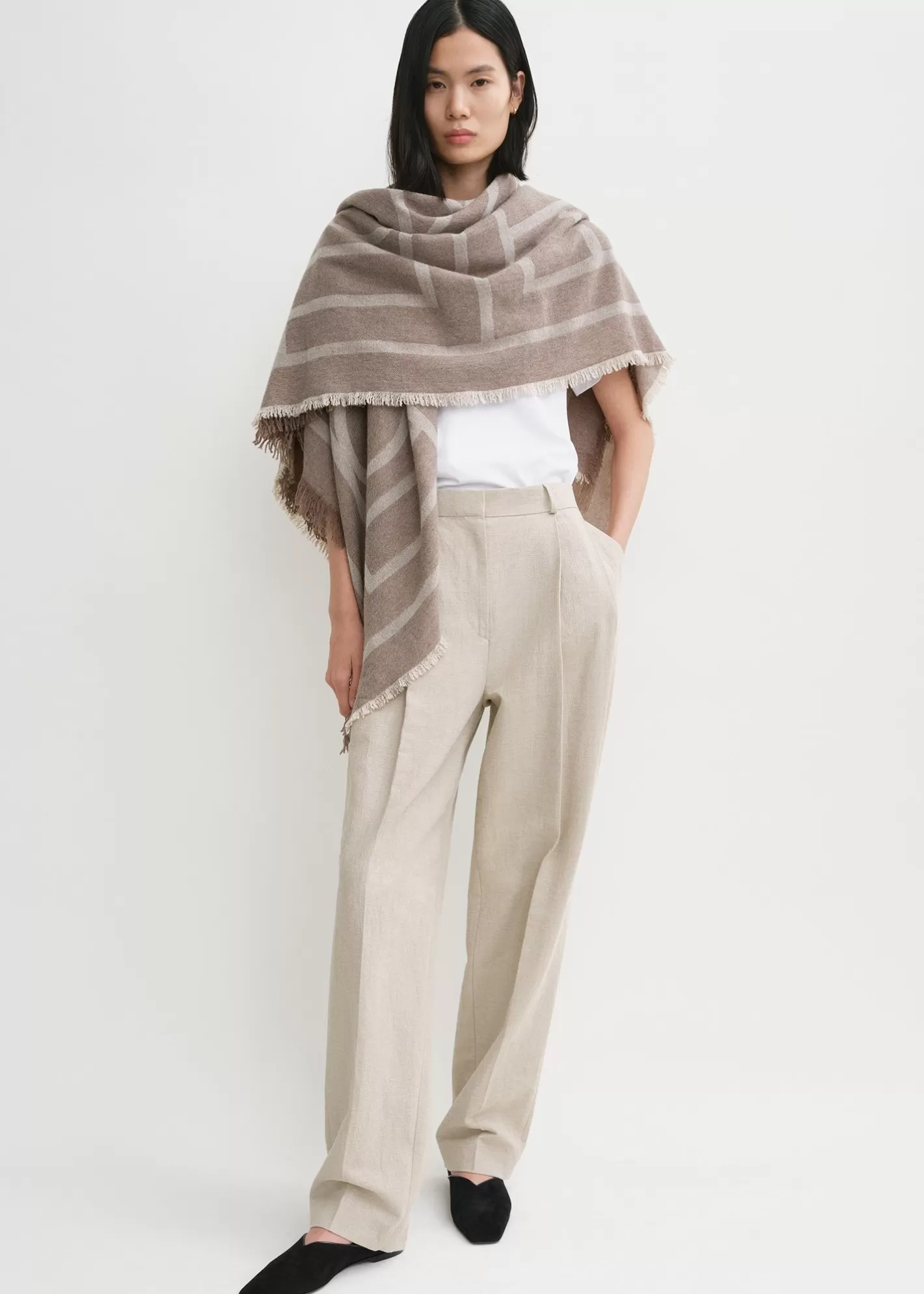 Scarves>TOTEME Monogram wool cashmere scarf tobacco Tobaccomonogram