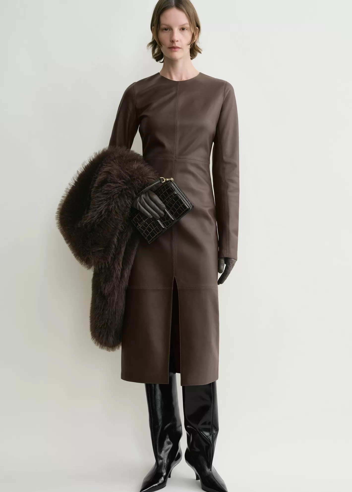 Dresses & Skirts>TOTEME Paneled leather dress bark