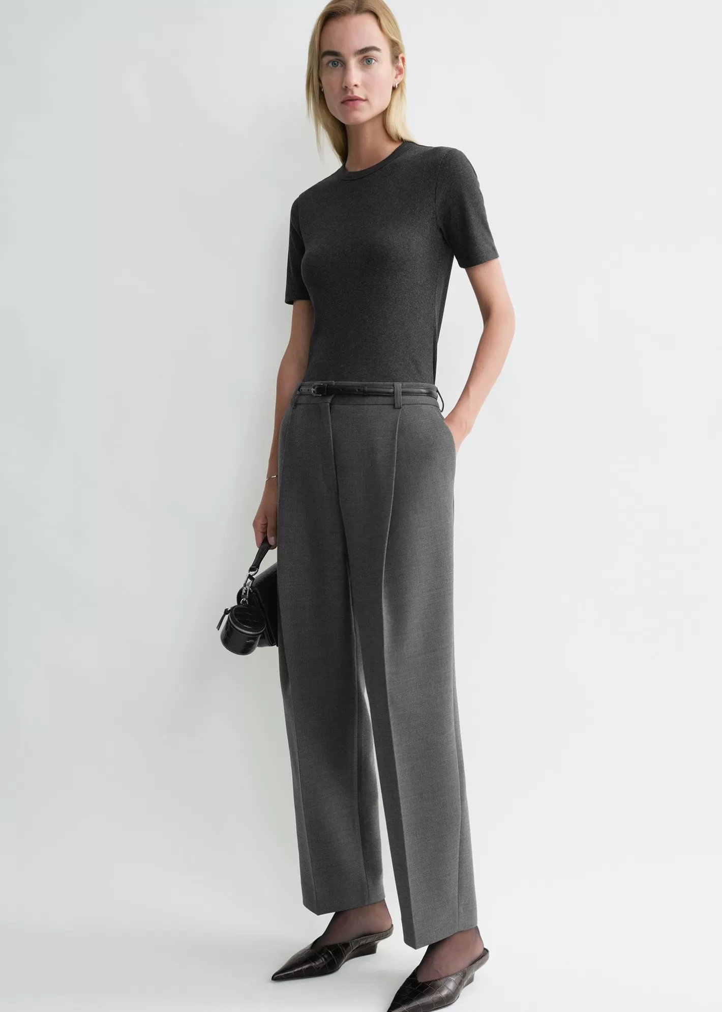 Trousers & Shorts>TOTEME Pleated straight trousers grey melange greymelange