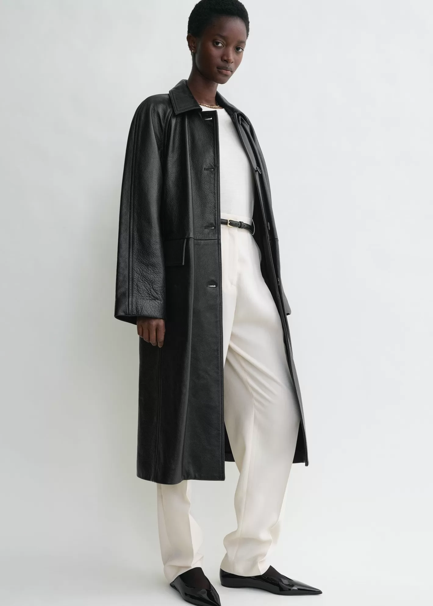 Outerwear>TOTEME Raglan-sleeve leather coat Black