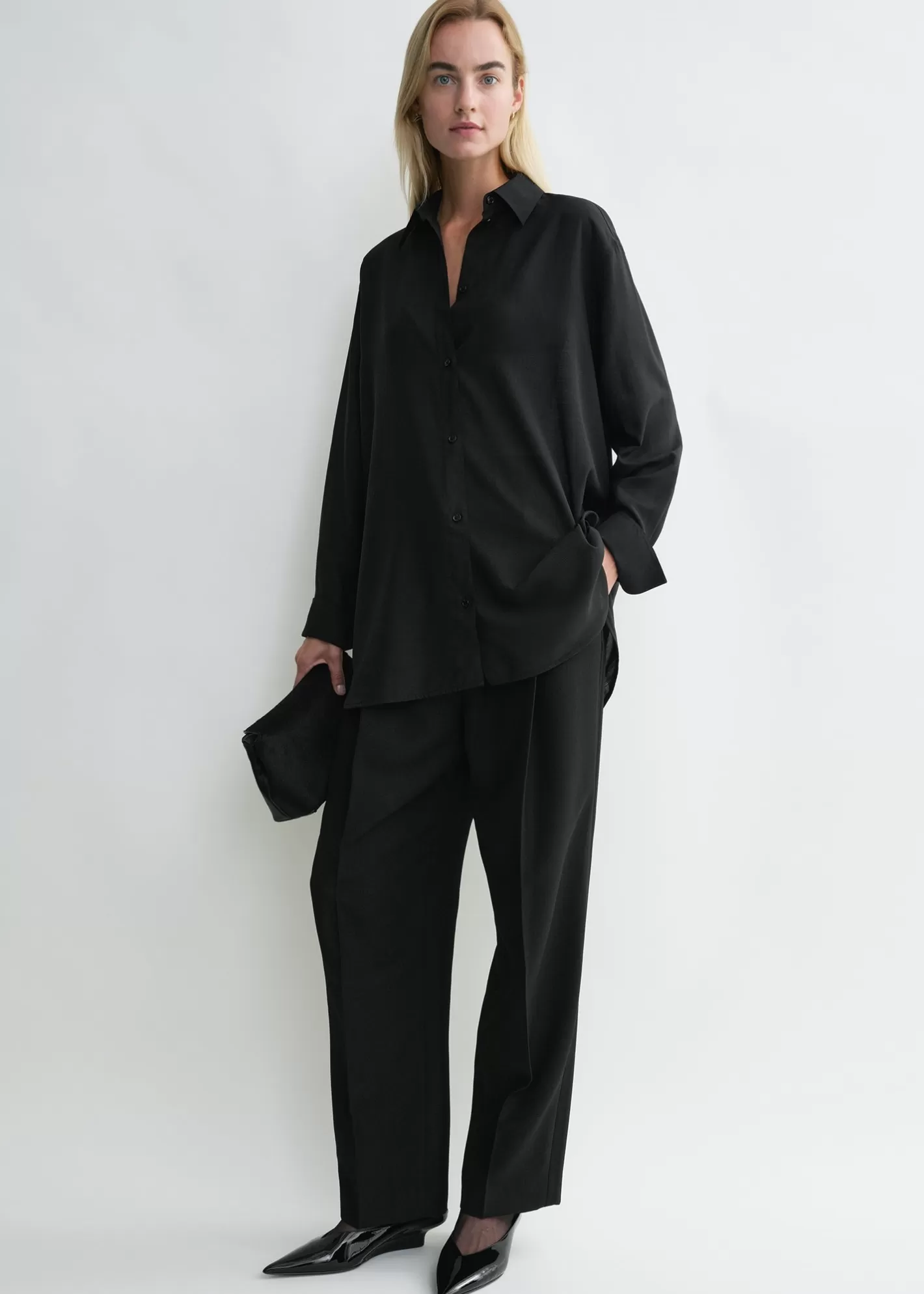 Shirts>TOTEME Relaxed voile shirt black