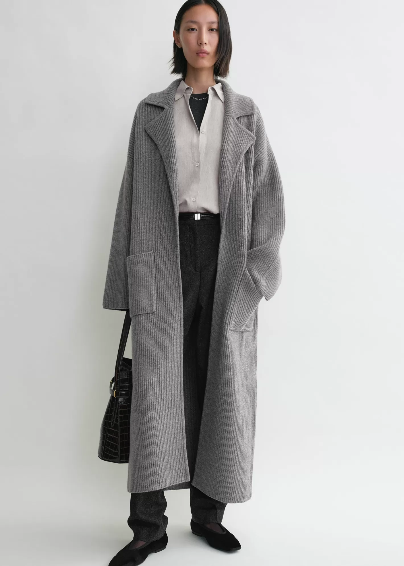 Knits & Sweaters>TOTEME Rib-knit cardi coat grey melange greymelange