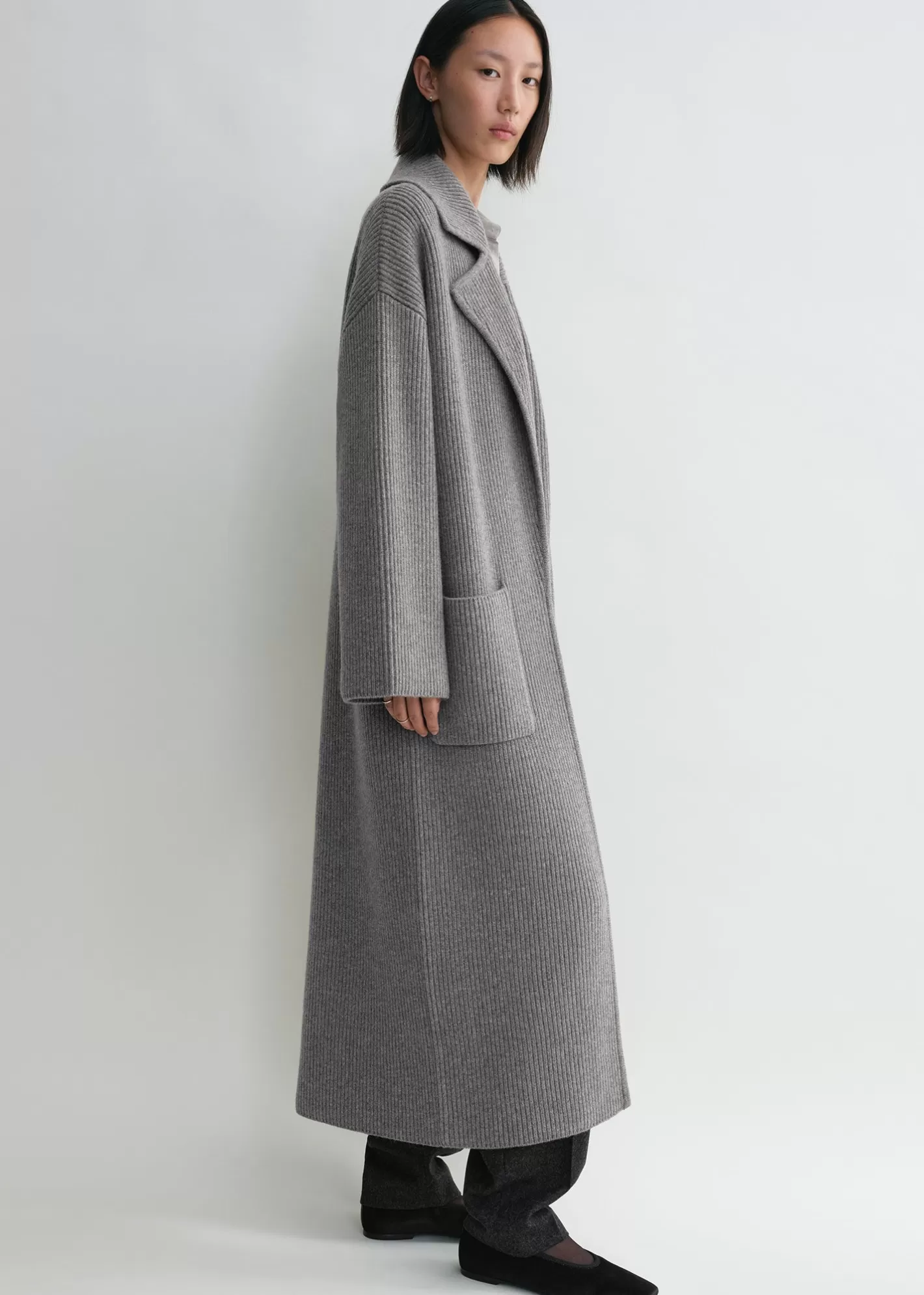 Knits & Sweaters>TOTEME Rib-knit cardi coat grey melange greymelange