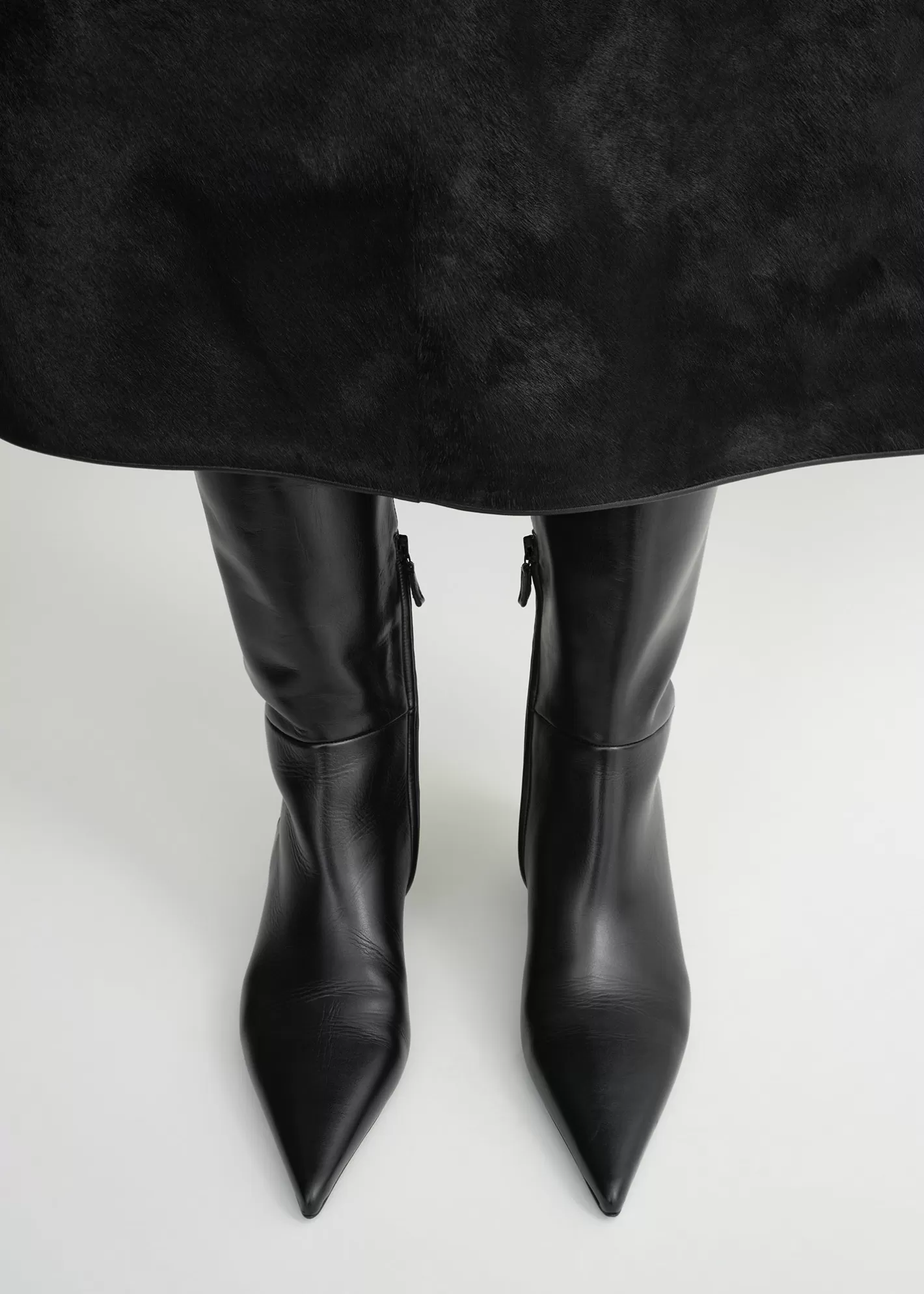 Shoes>TOTEME Sharp leather knee-high boots black