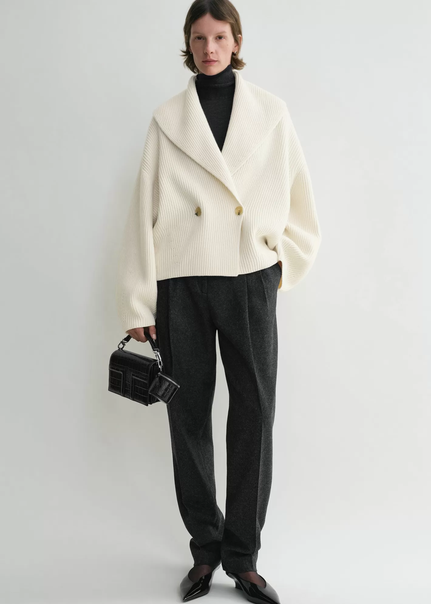 Knits & Sweaters>TOTEME Shawl-lapel cardigan milk