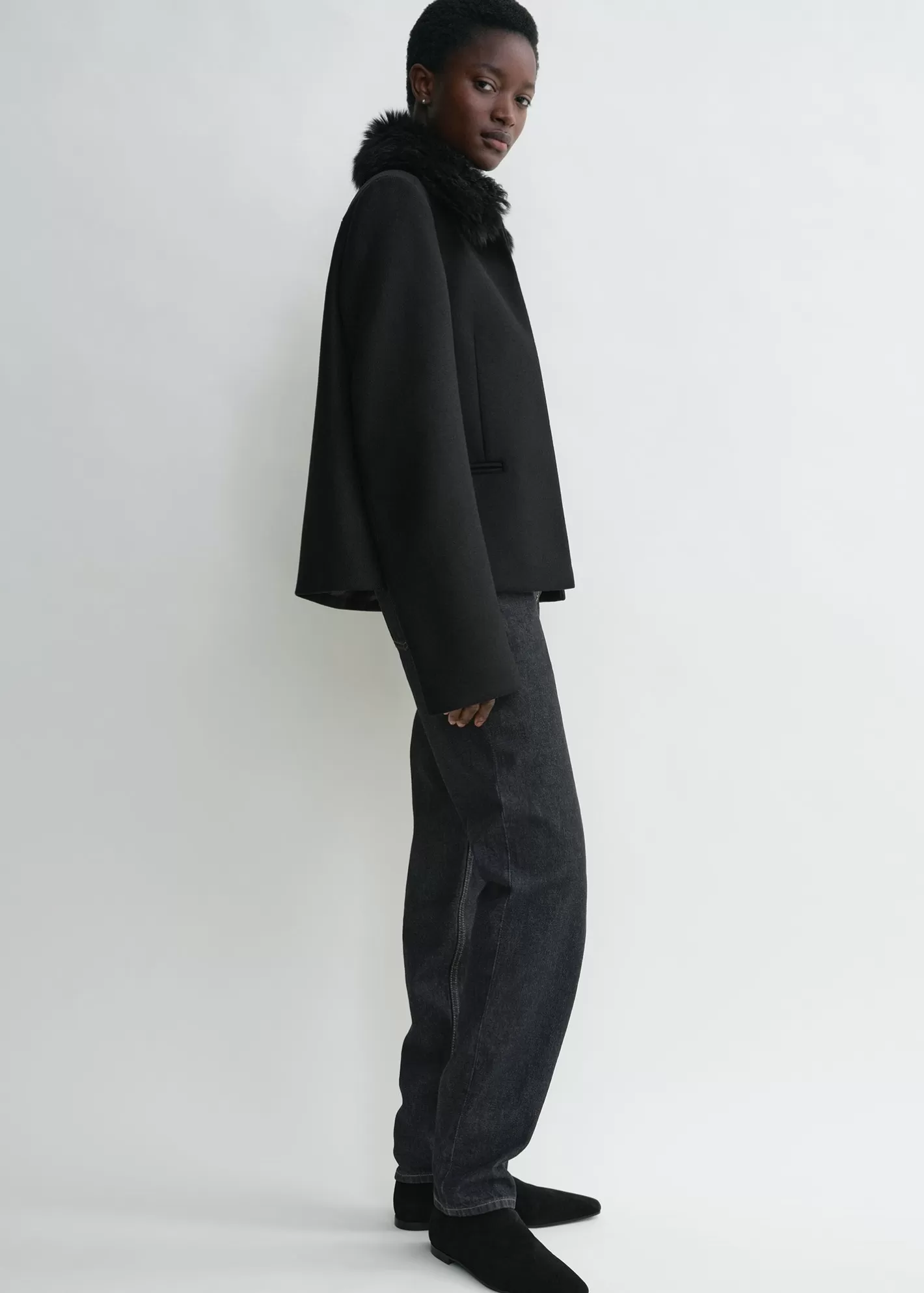 Outerwear>TOTEME Shearling collar jacket black