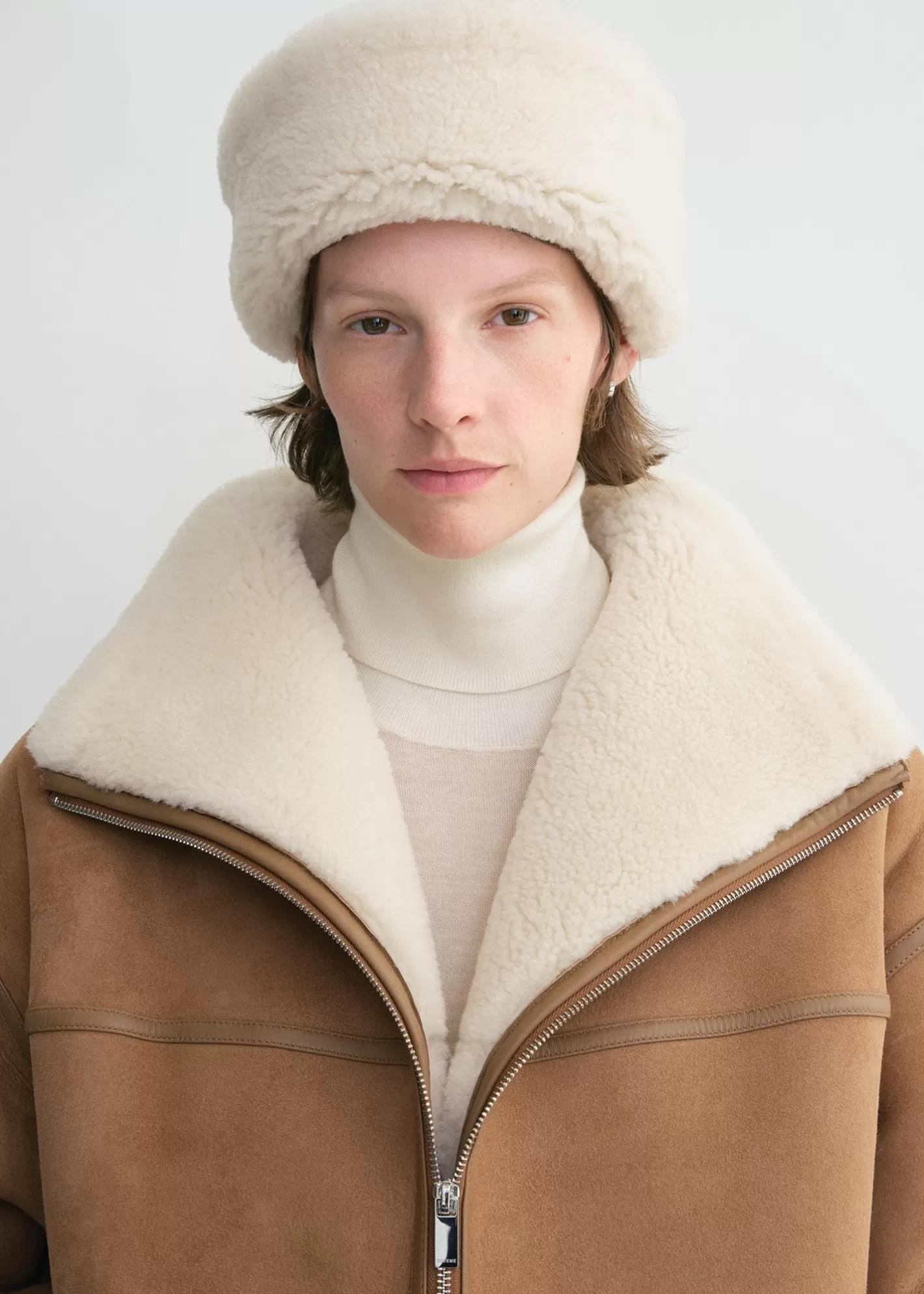 Hats & Gloves>TOTEME Shearling winter hat biscuit