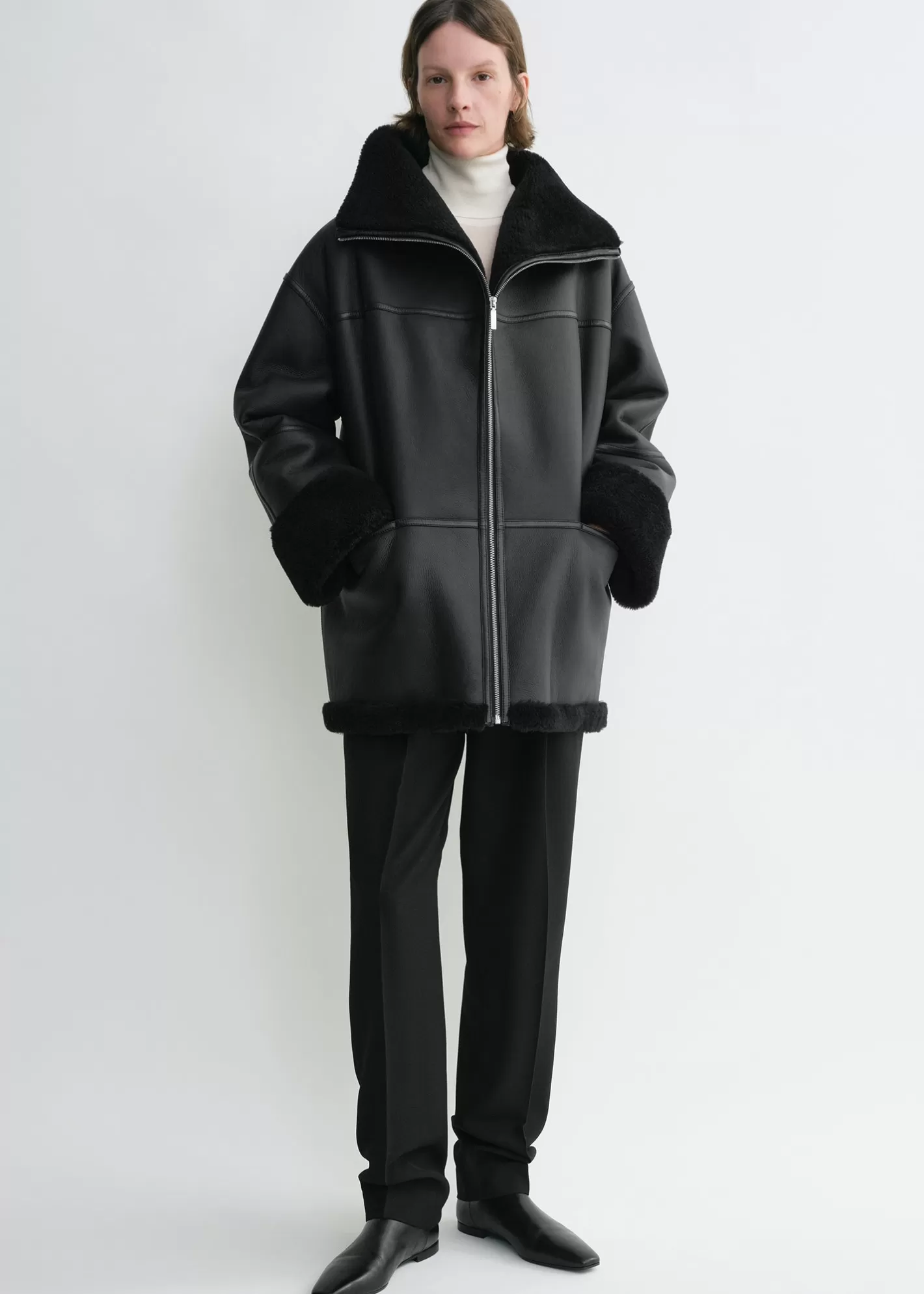 Outerwear>TOTEME Signature shearling jacket Black