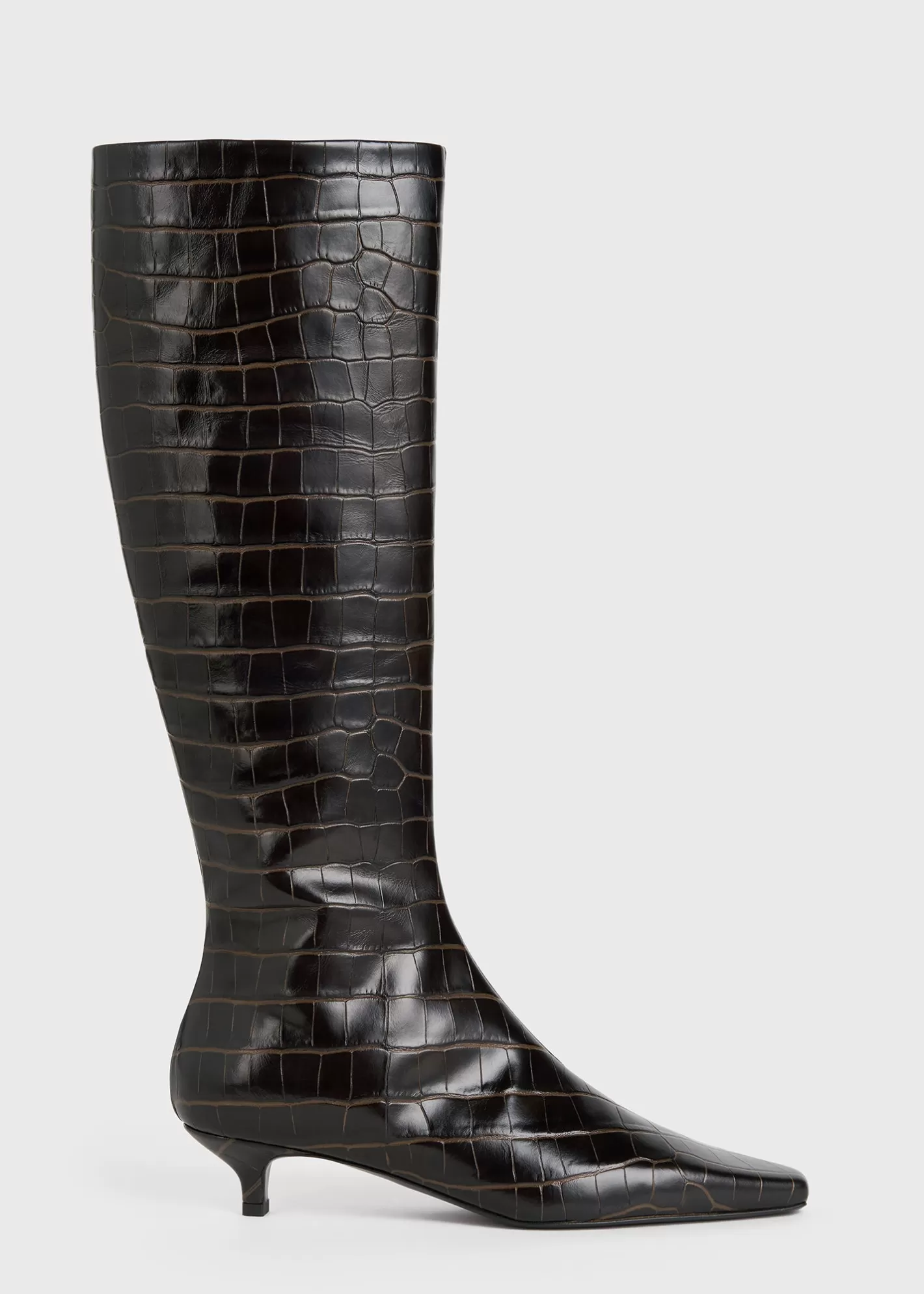 Shoes>TOTEME Slim croco-embossed knee-high boots dark brown Darkbrowncroco