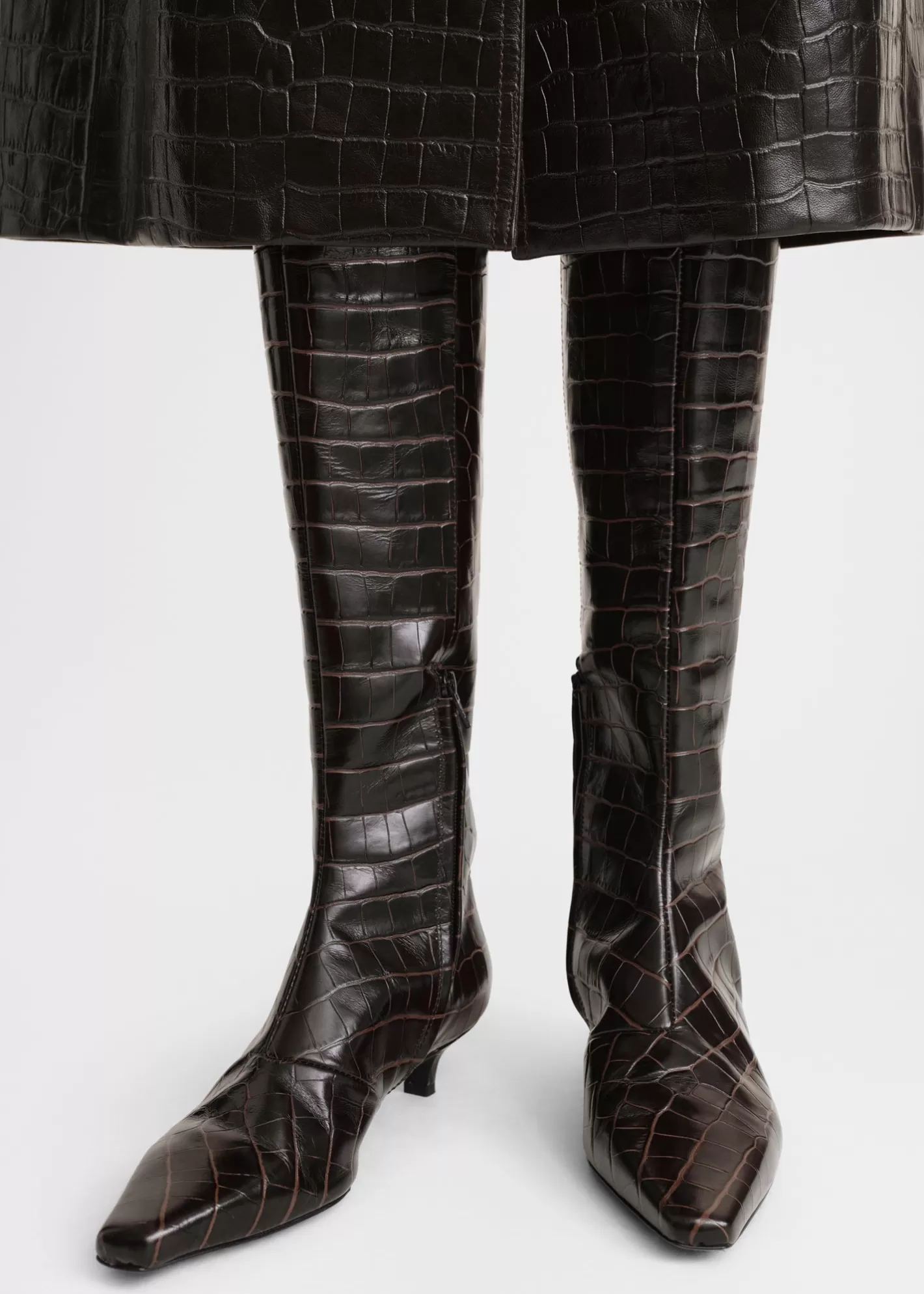 Shoes>TOTEME Slim croco-embossed knee-high boots dark brown Darkbrowncroco