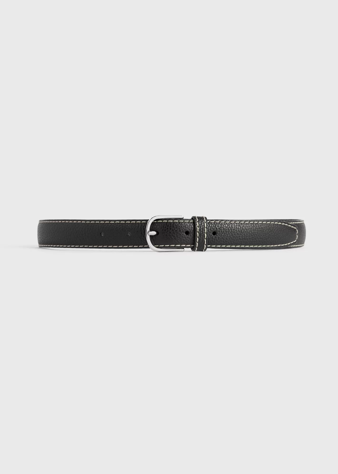 Small Leather Goods>TOTEME Slim grained-leather trouser belt BlackGrain