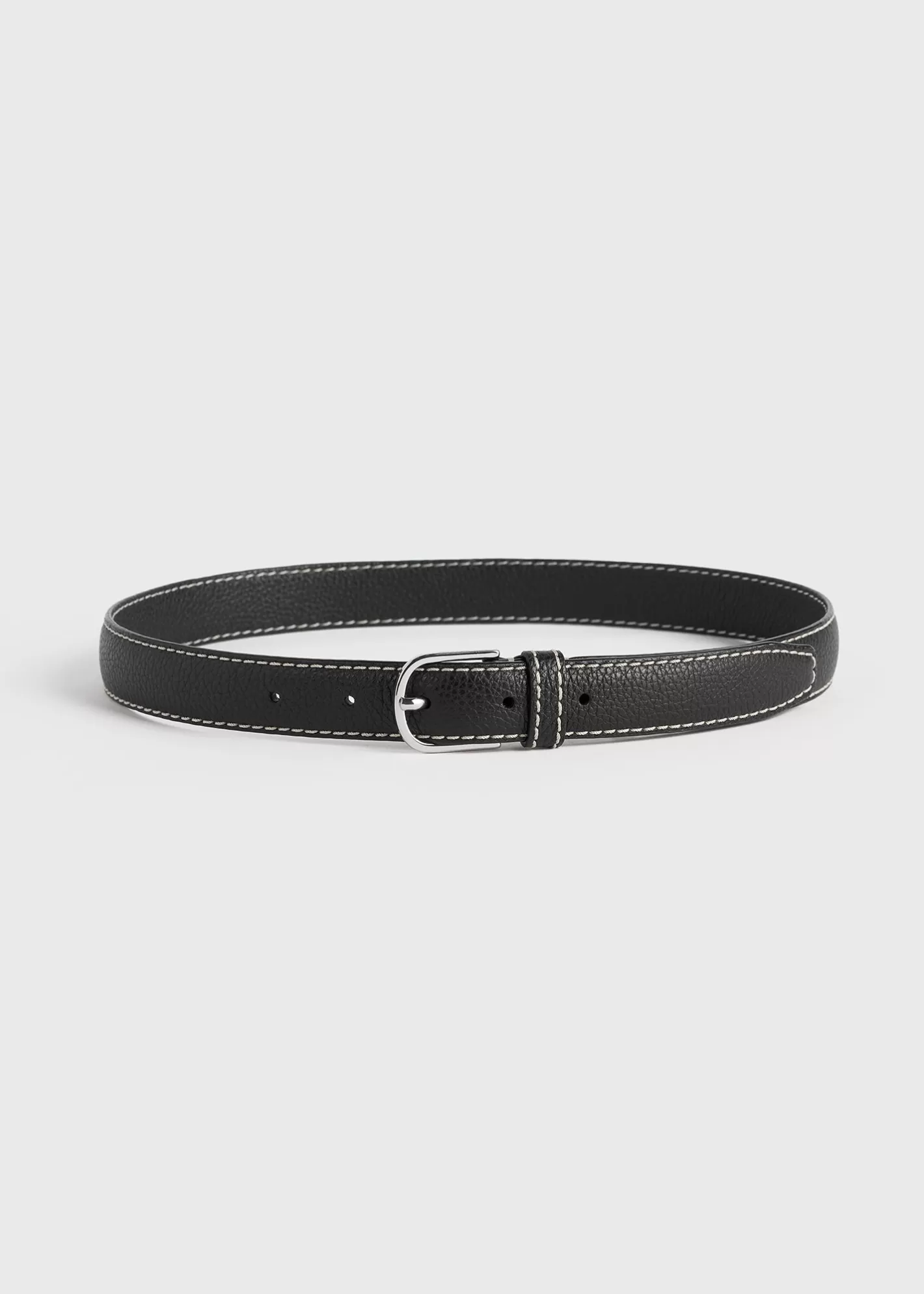 Small Leather Goods>TOTEME Slim grained-leather trouser belt BlackGrain