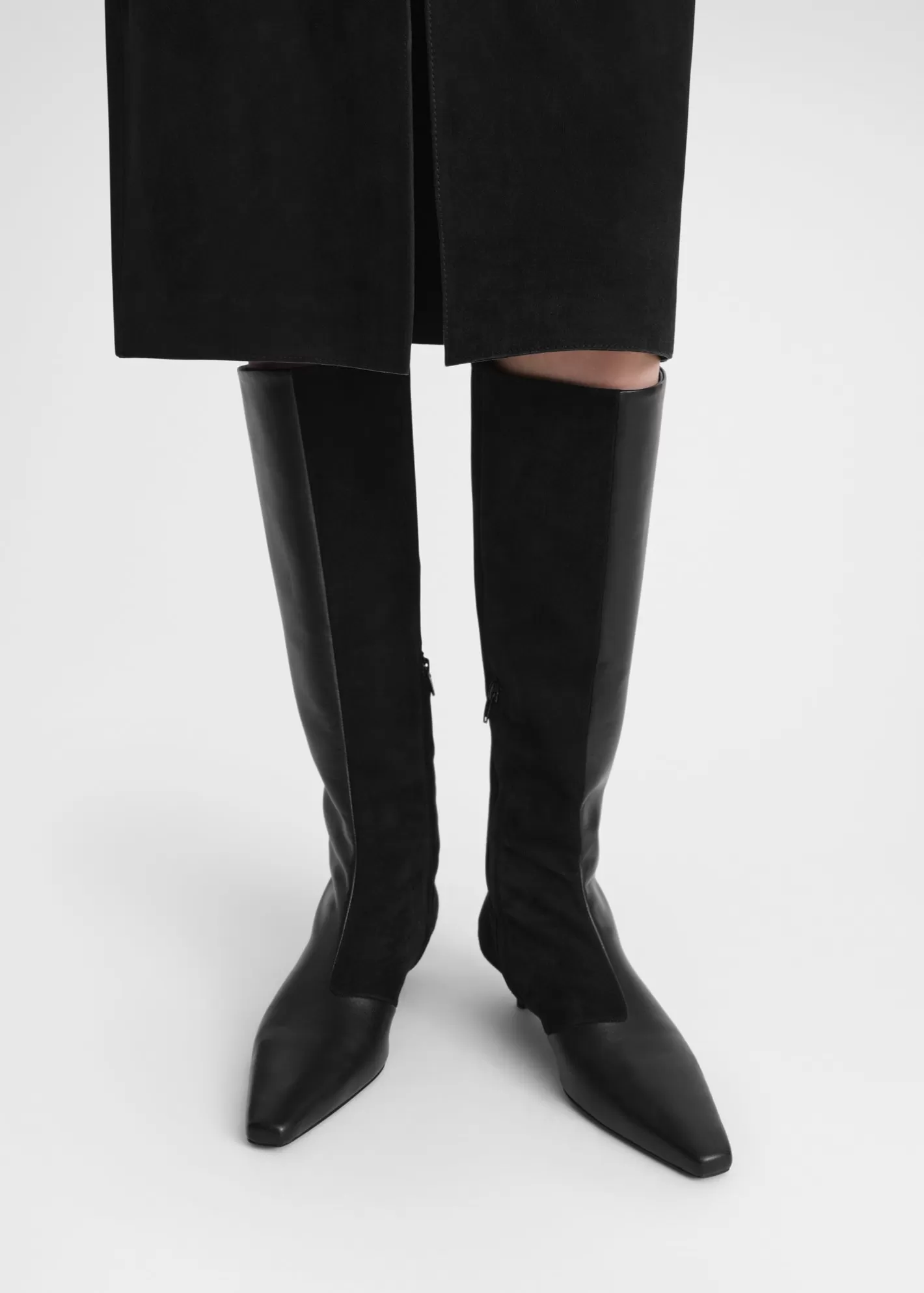 Shoes>TOTEME Slim leather-suede knee-high boots Black