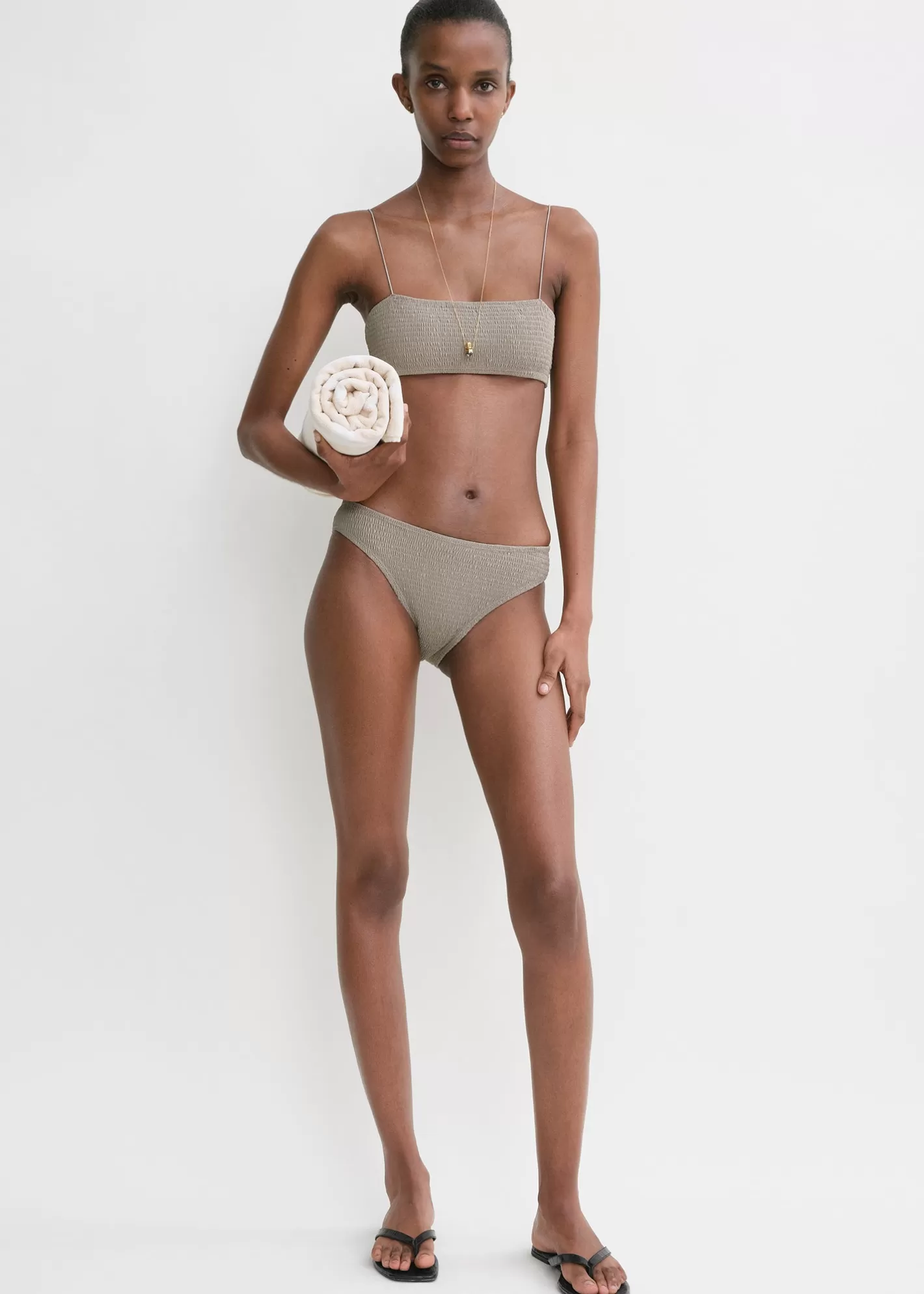 Swim>TOTEME Smocked bikini top Dove