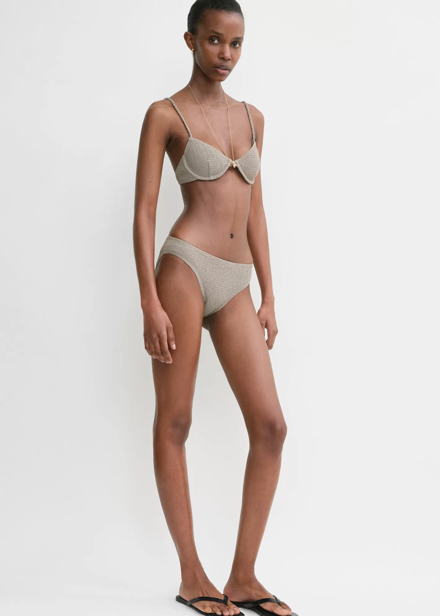 Swim>TOTEME Smocked half-cup bikini top Dove