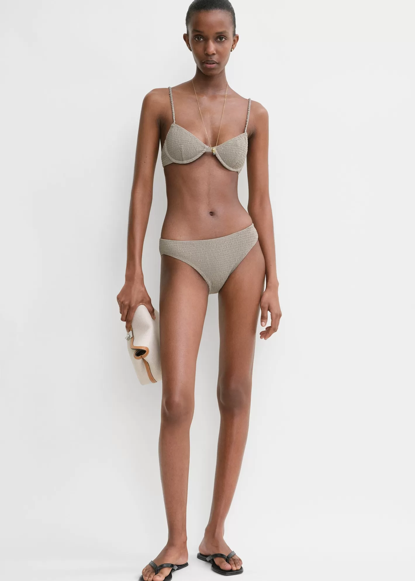 Swim>TOTEME Smocked mid-rise bikini bottoms Dove