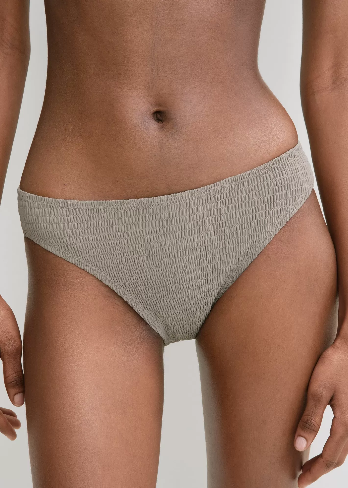 Swim>TOTEME Smocked mid-rise bikini bottoms Dove