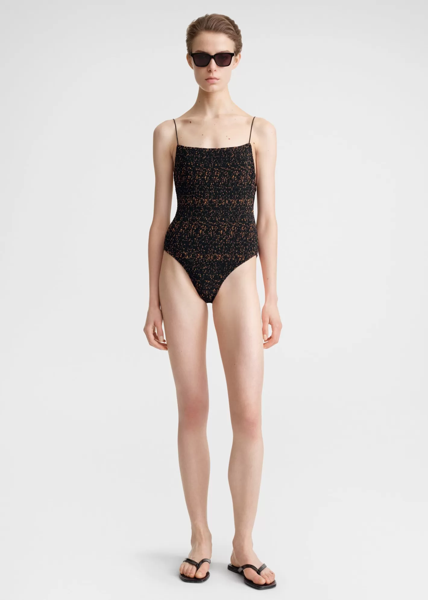 Swim>TOTEME Smocked swimsuit tortoise tortoiseprint