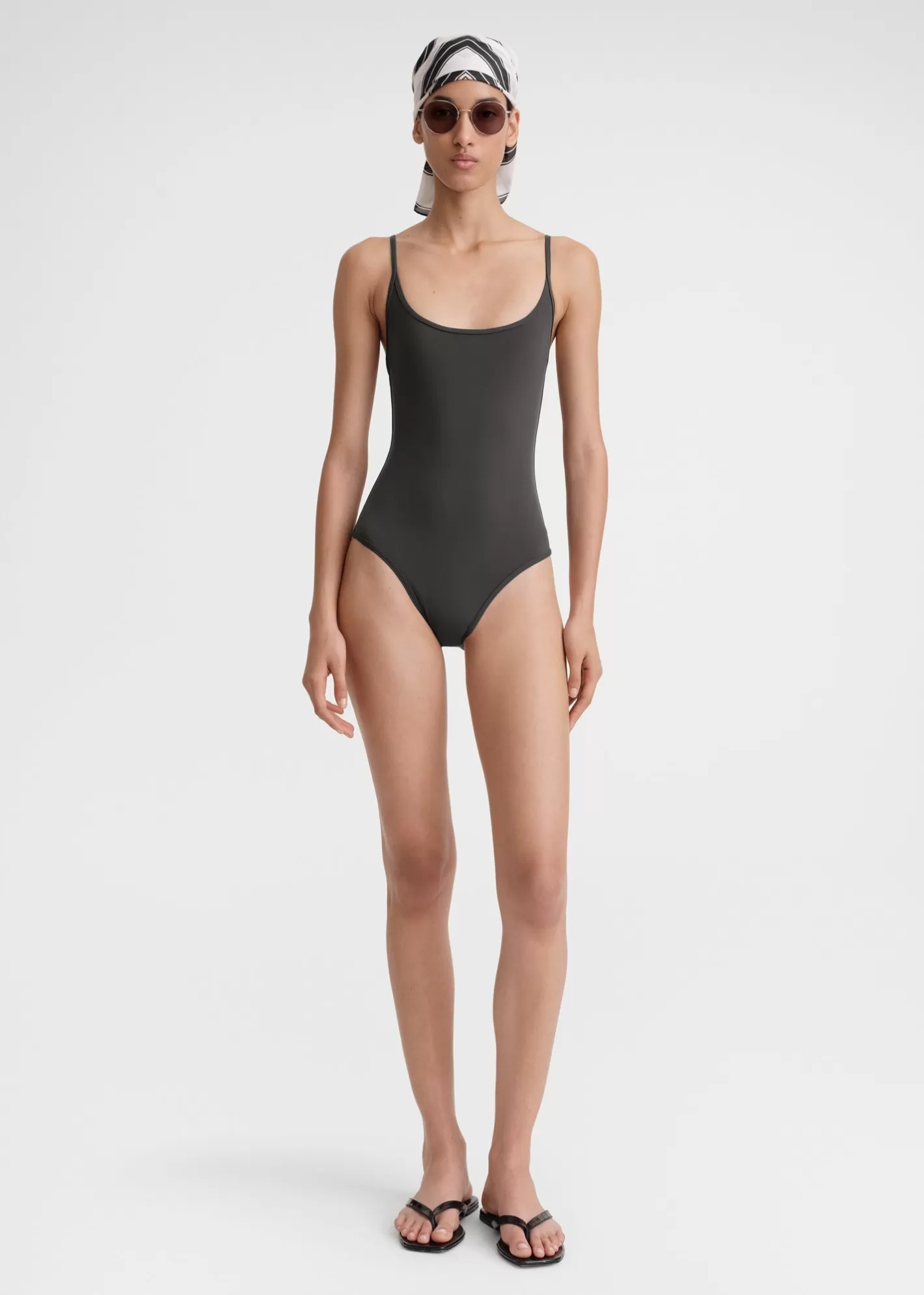 Swim>TOTEME Square-neck swimsuit anthracite