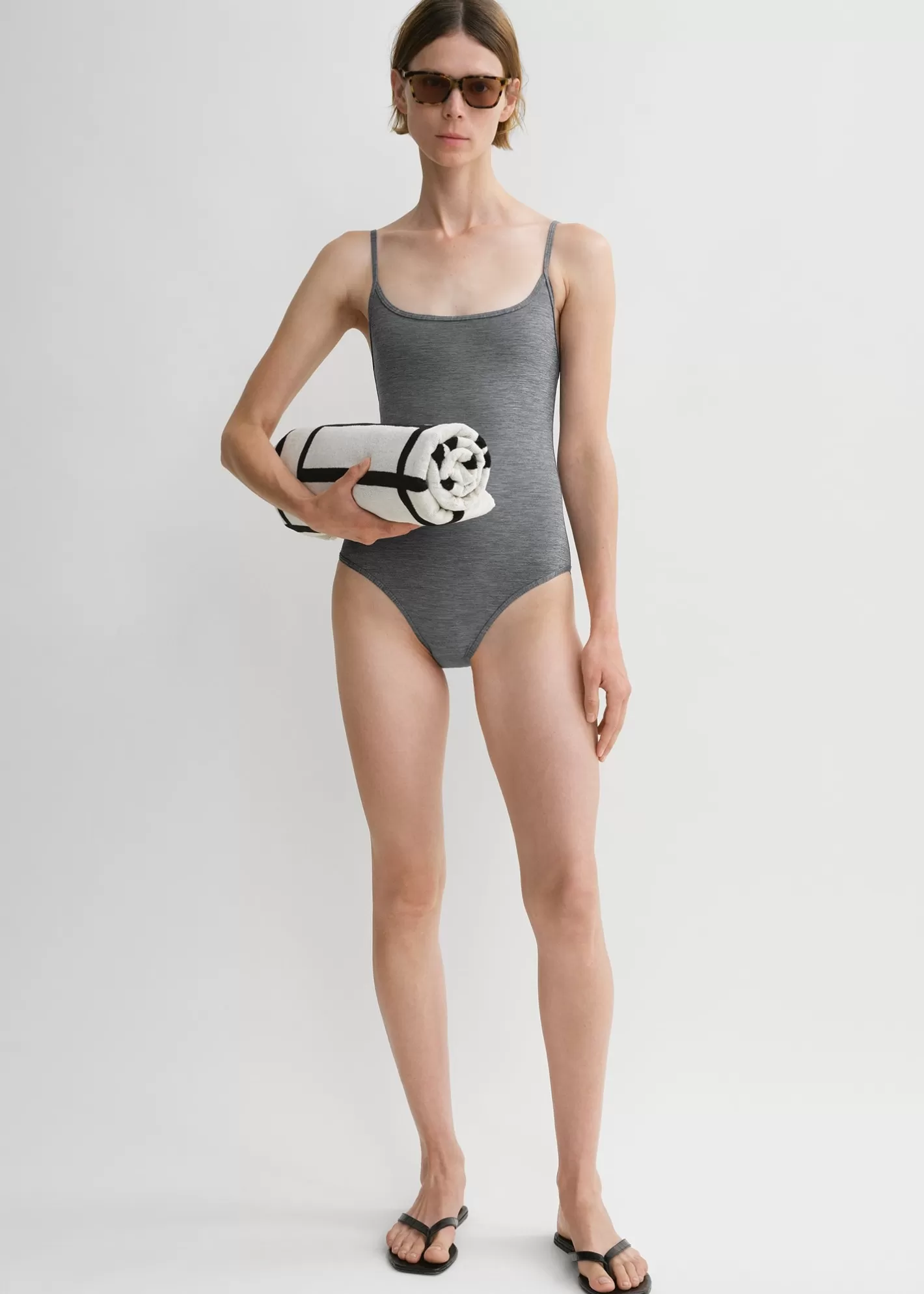 Swim>TOTEME Square-neck swimsuit grey melange Greymelange