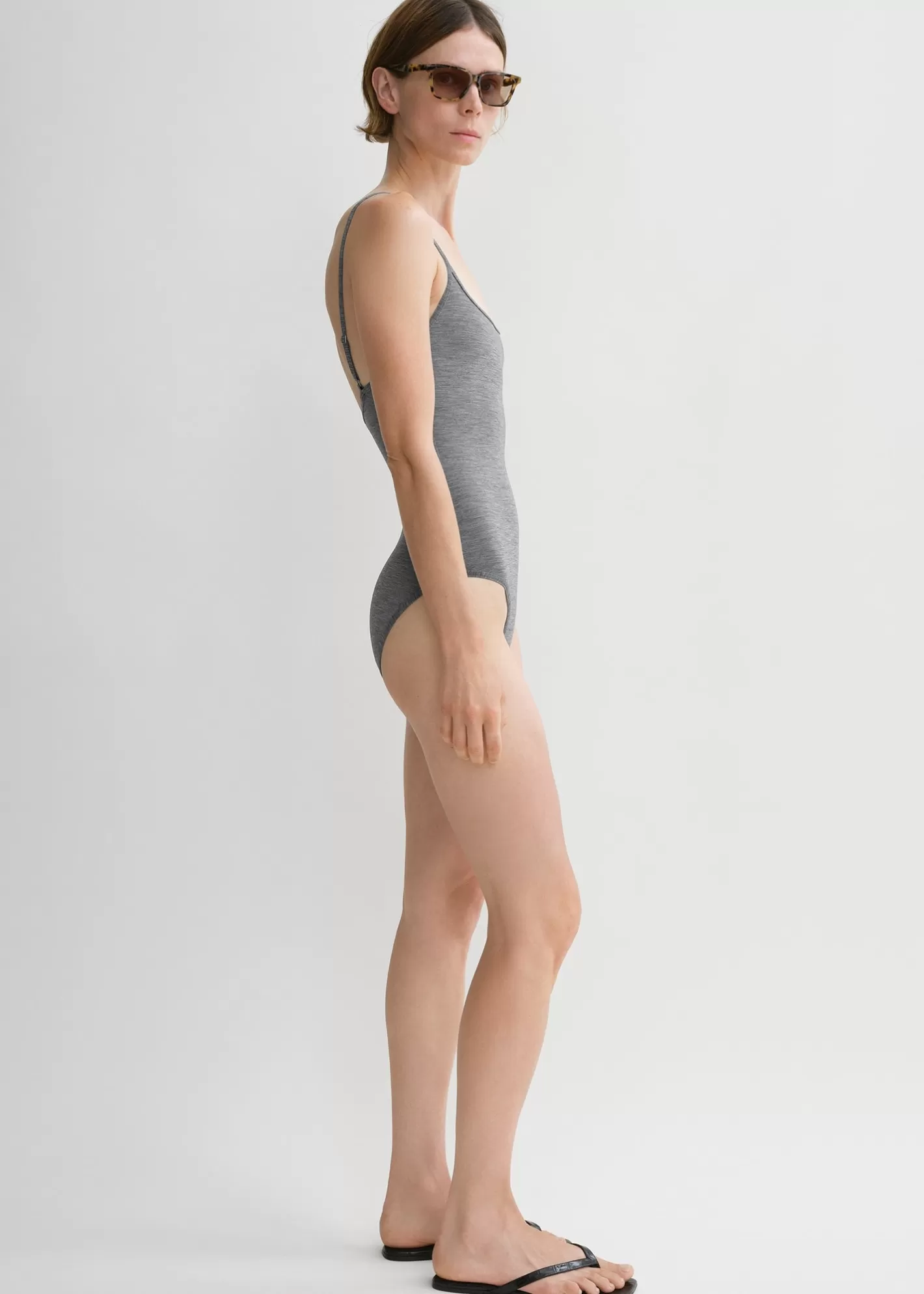 Swim>TOTEME Square-neck swimsuit grey melange Greymelange