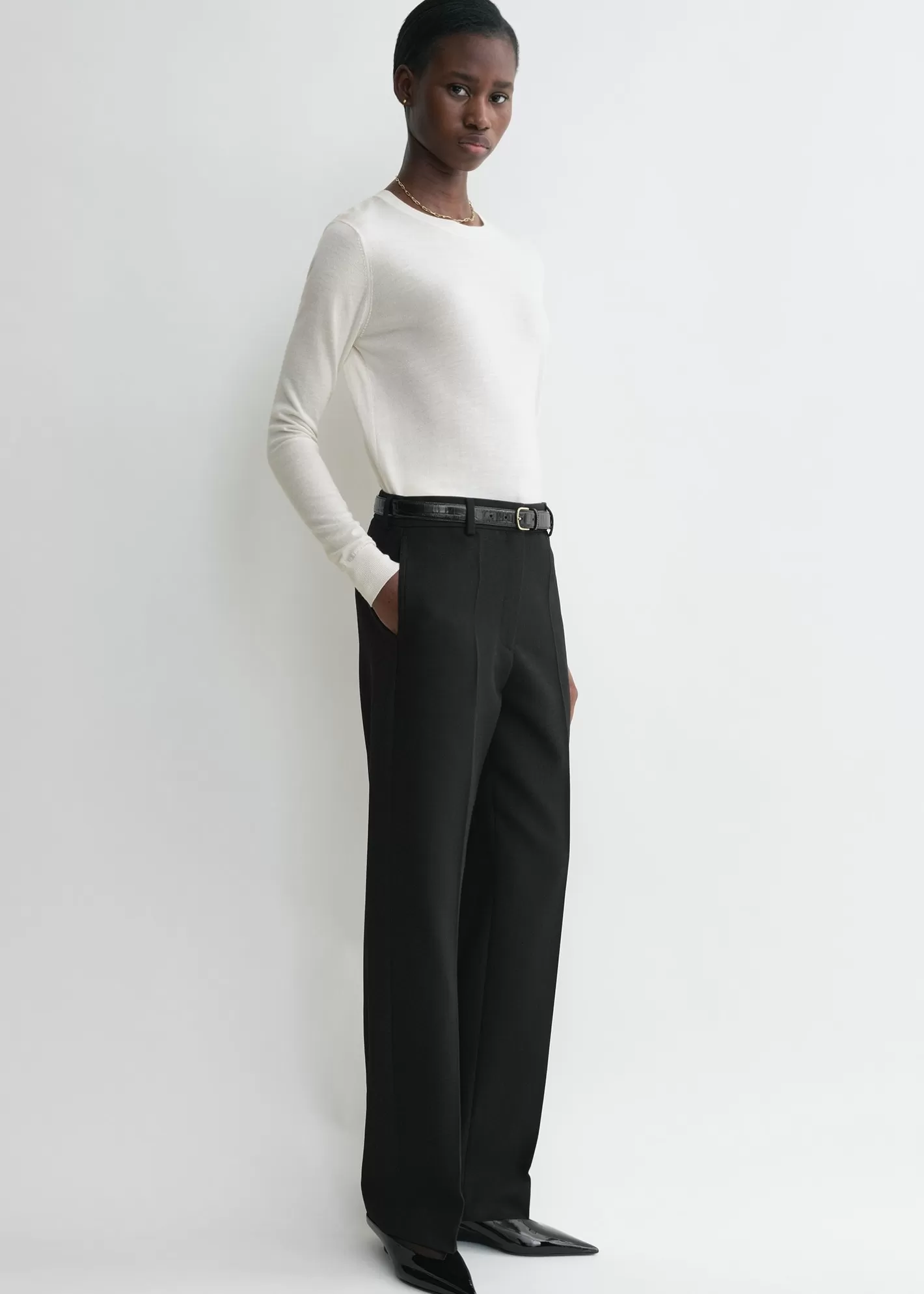 Trousers & Shorts>TOTEME Straight tailored trousers Black