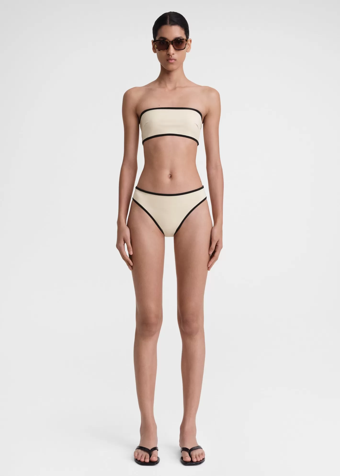 Swim>TOTEME Stripe edge strapless bikini top light hay Lighthay