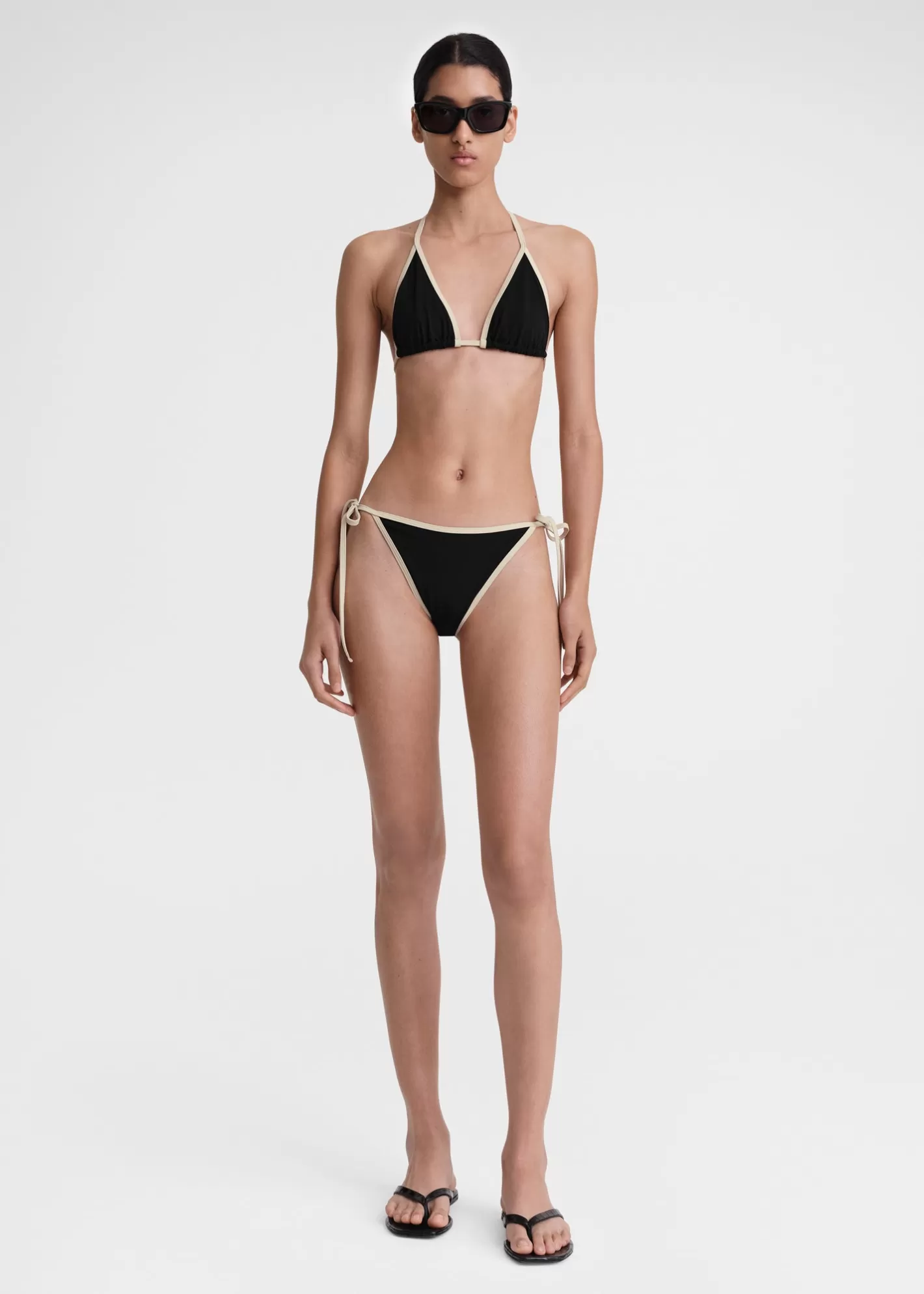 Swim>TOTEME Stripe tie bikini top Black