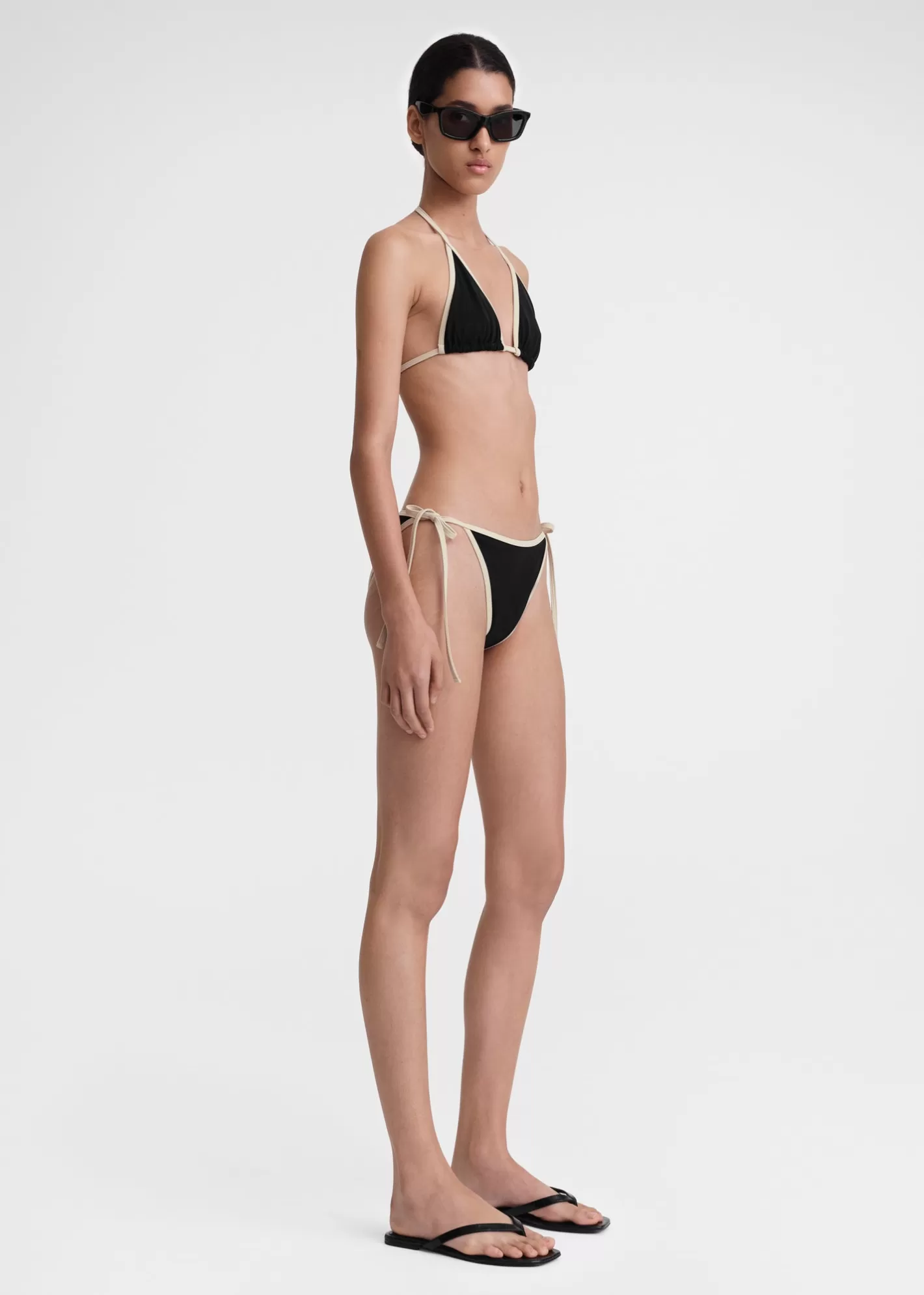 Swim>TOTEME Stripe tie bikini top Black