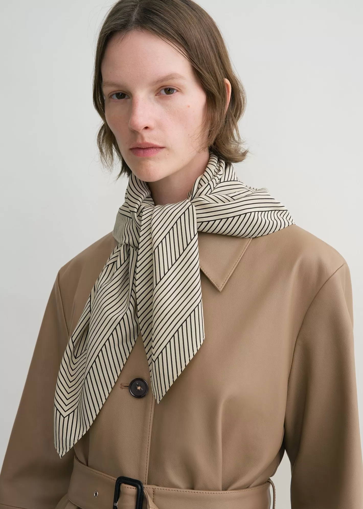 Scarves>TOTEME Striped monogram silk scarf Creme