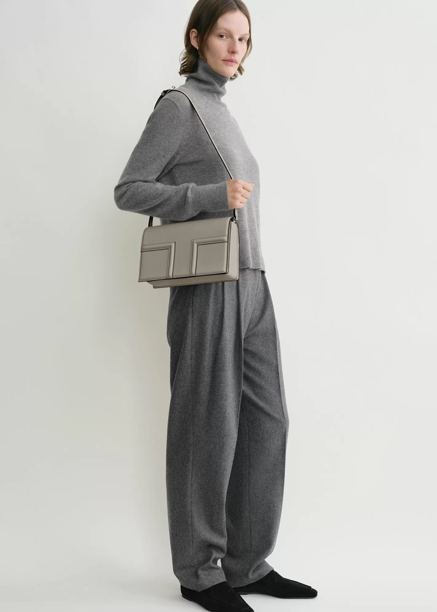 T-flap Bags>TOTEME T-Flap leather bag Taupe