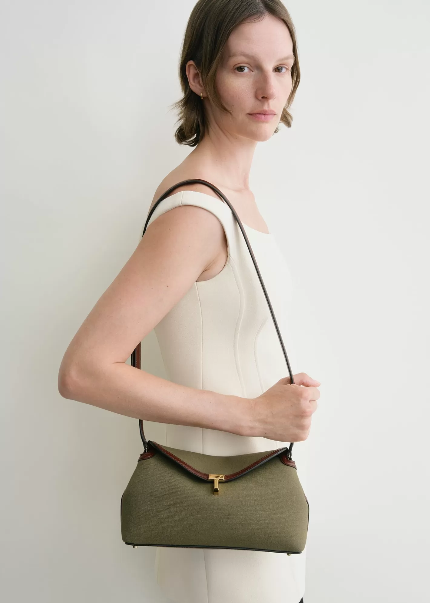 T-lock Bags>TOTEME T-Lock canvas clutch khaki green khakigreen