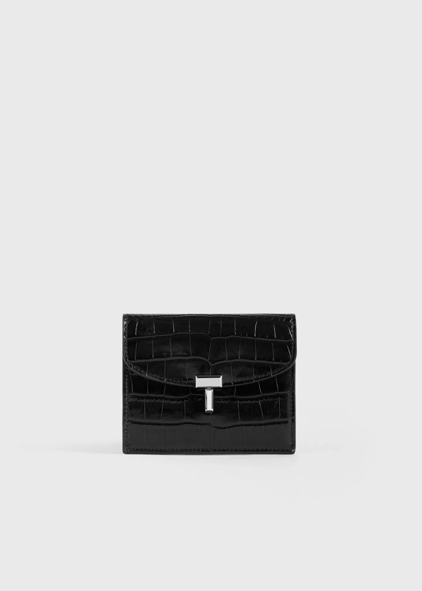 Small Leather Goods>TOTEME T-Lock croco-embossed cardholder black