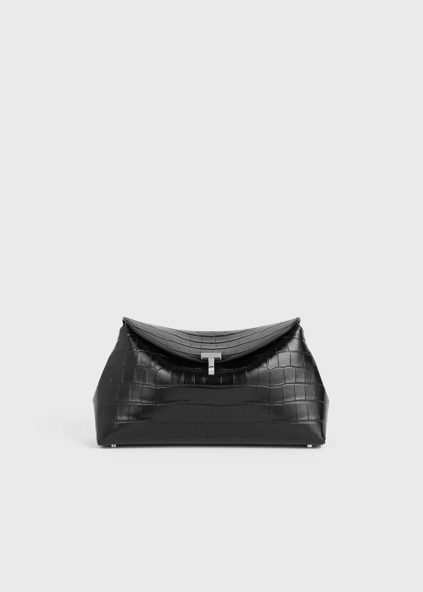 T-lock Bags>TOTEME T-Lock croco-embossed clutch Black