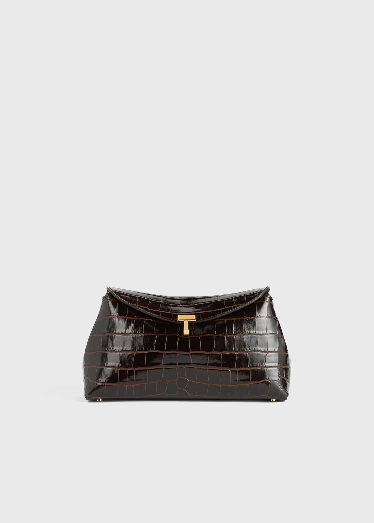 T-lock Bags>TOTEME T-Lock croco-embossed clutch dark brown Darkbrown