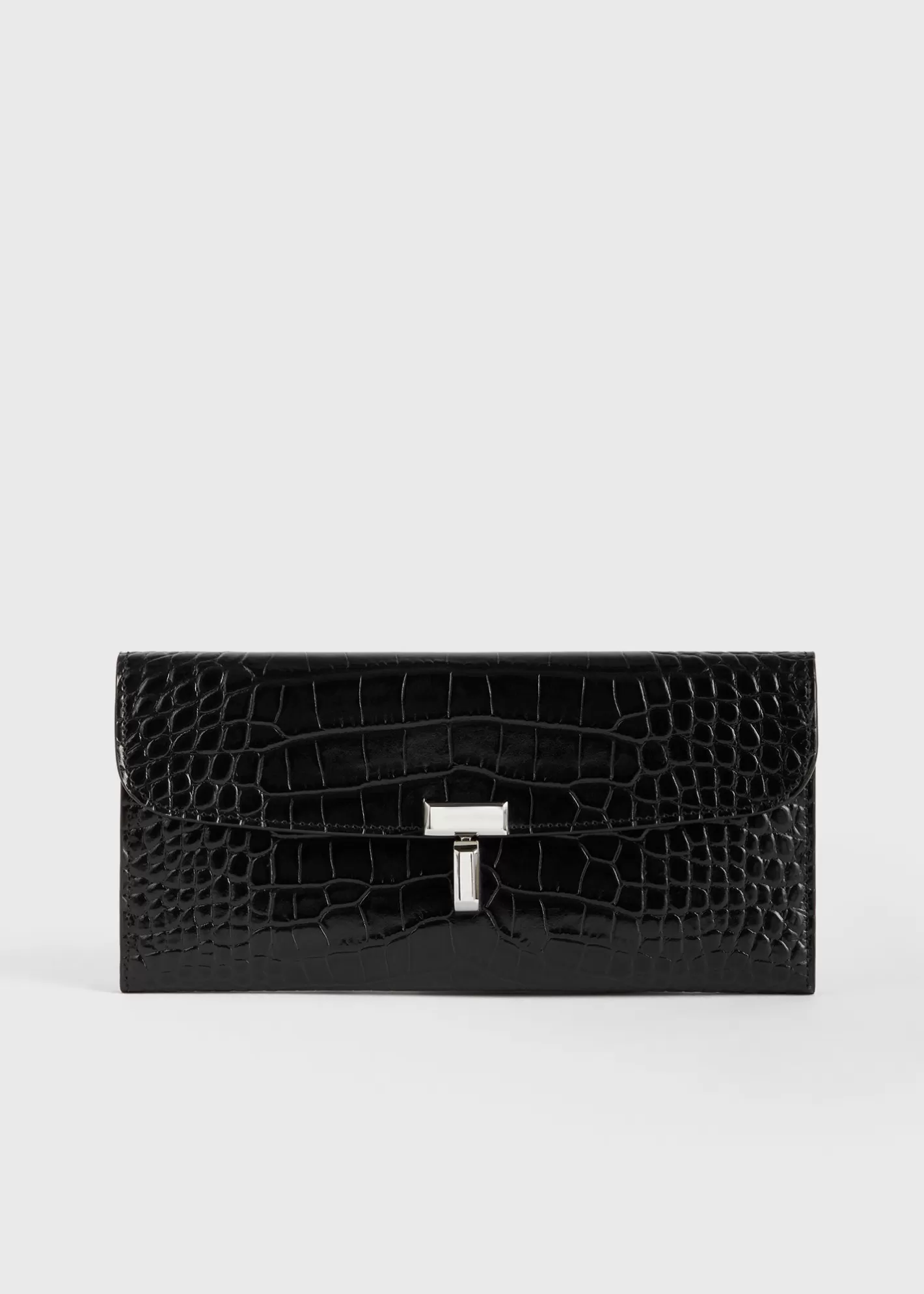 Small Leather Goods>TOTEME T-Lock croco-embossed wallet black