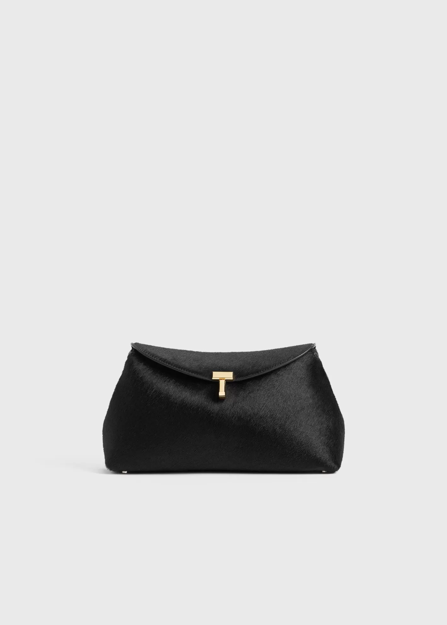 T-lock Bags>TOTEME T-Lock pony hair clutch black