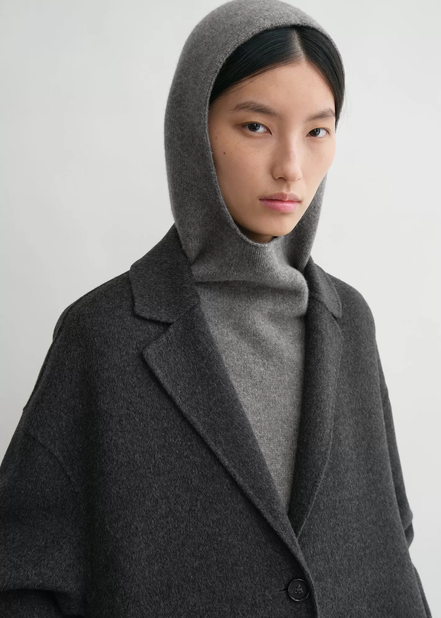 Scarves>TOTEME Wool cashmere hoodie bib grey melange greymelange